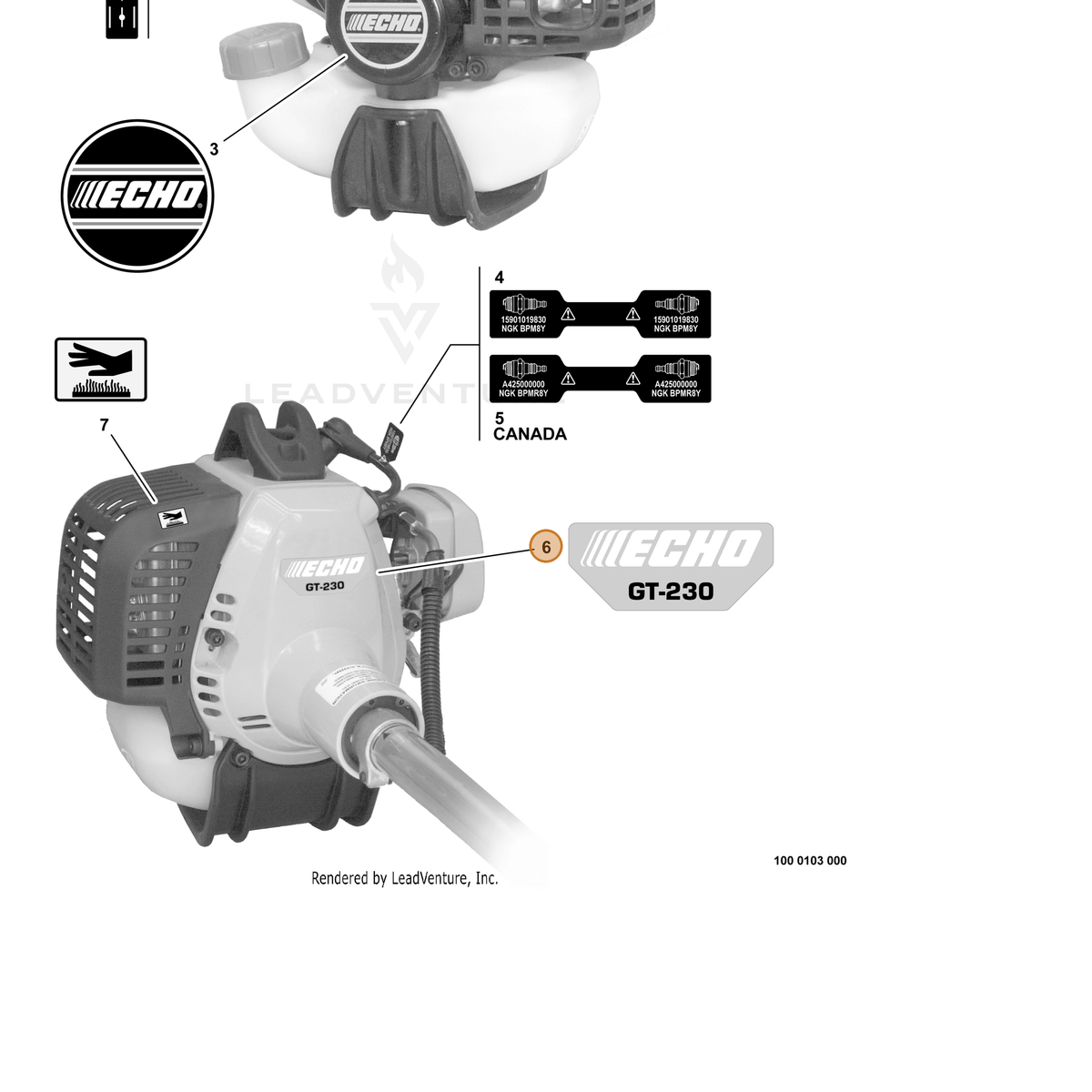 ECHO part X547001750 — IPL diagram snippet (6x zoom, amber highlight)