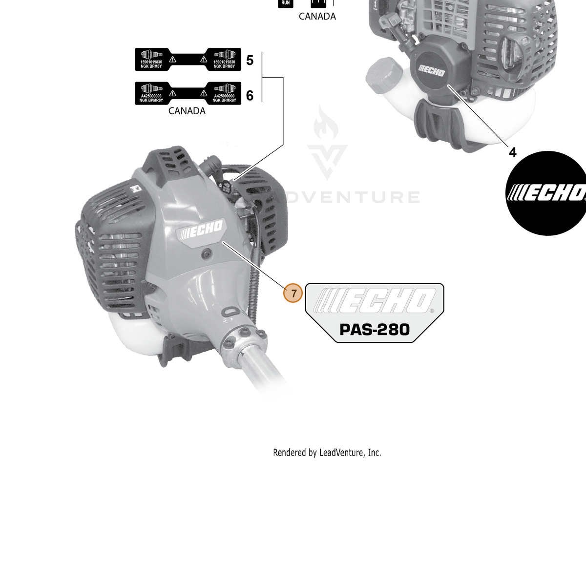 ECHO part X547002100 — IPL diagram snippet (6x zoom, amber highlight)