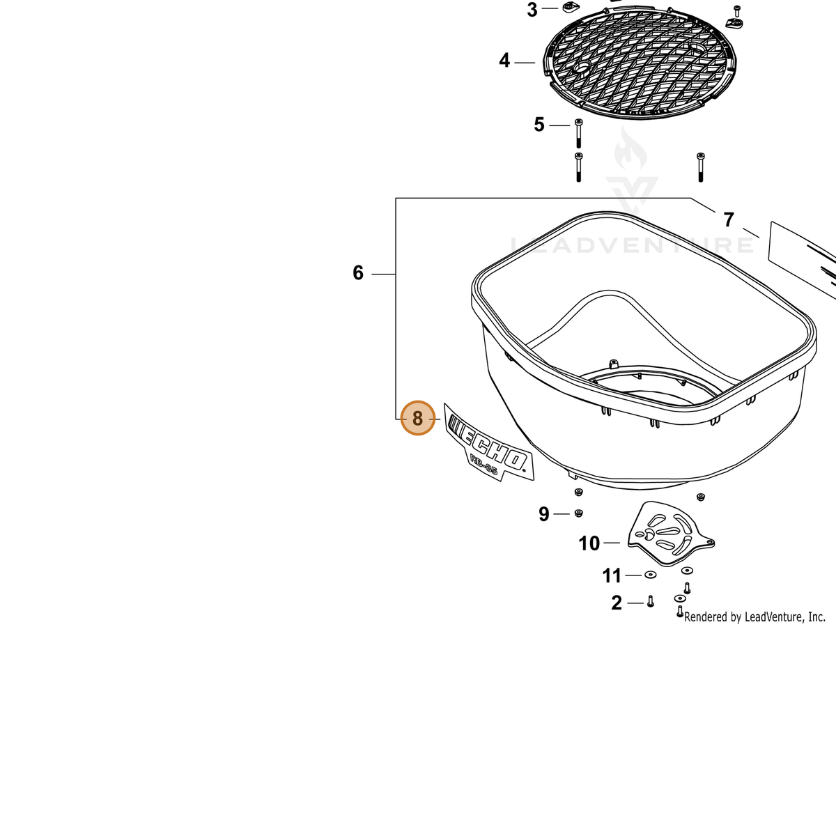 ECHO part X547003820 — IPL diagram snippet (6x zoom, amber highlight)