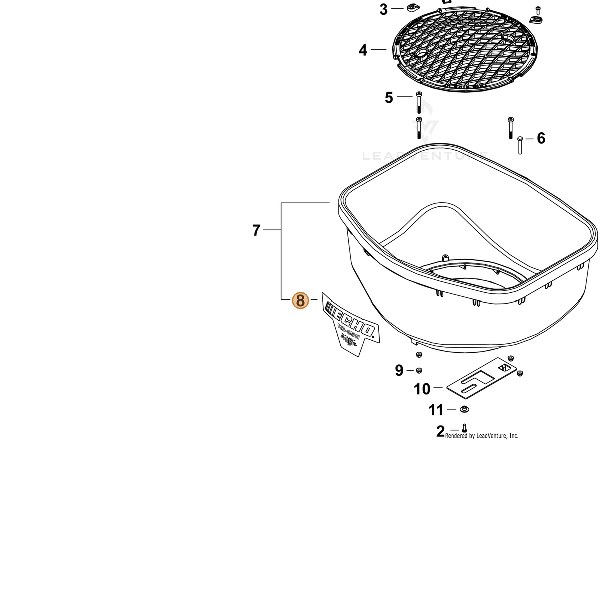 ECHO part X547003840 — IPL diagram snippet (6x zoom, amber highlight)