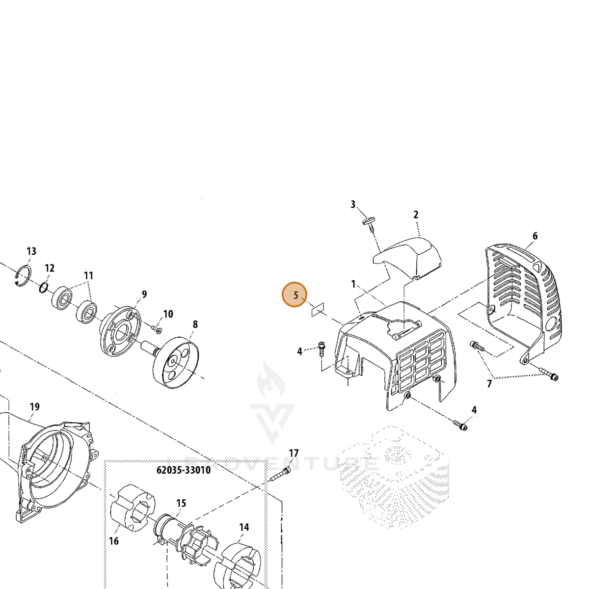 Echo part X562001480 — IPL diagram snippet (6x zoom, amber highlight)