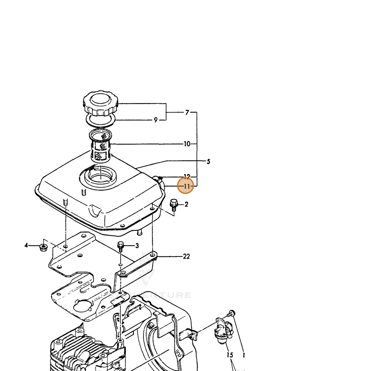 ECHO part Y16026055150 — IPL diagram snippet (6x zoom, amber highlight)