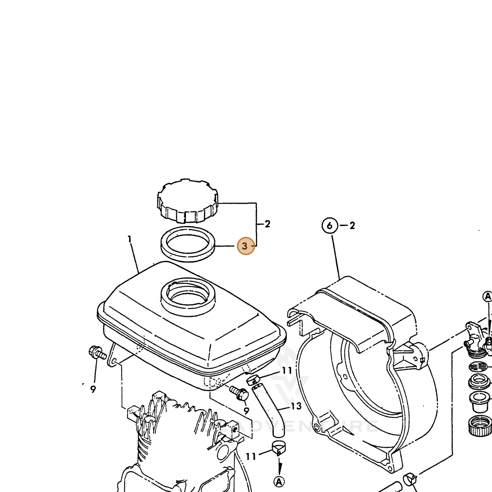 ECHO part Y16039355050 — IPL diagram snippet (6x zoom, amber highlight)