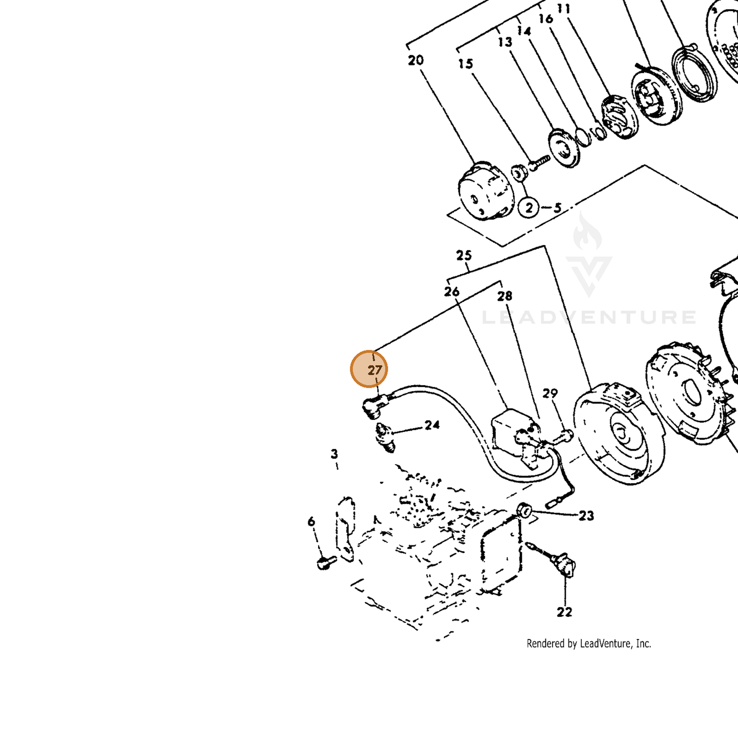 ECHO part Y16052078040 — IPL diagram snippet (6x zoom, amber highlight)