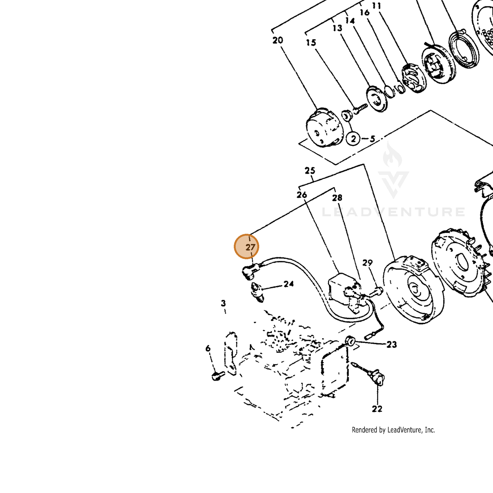 ECHO part Y16052078040 — IPL diagram snippet (6x zoom, amber highlight)