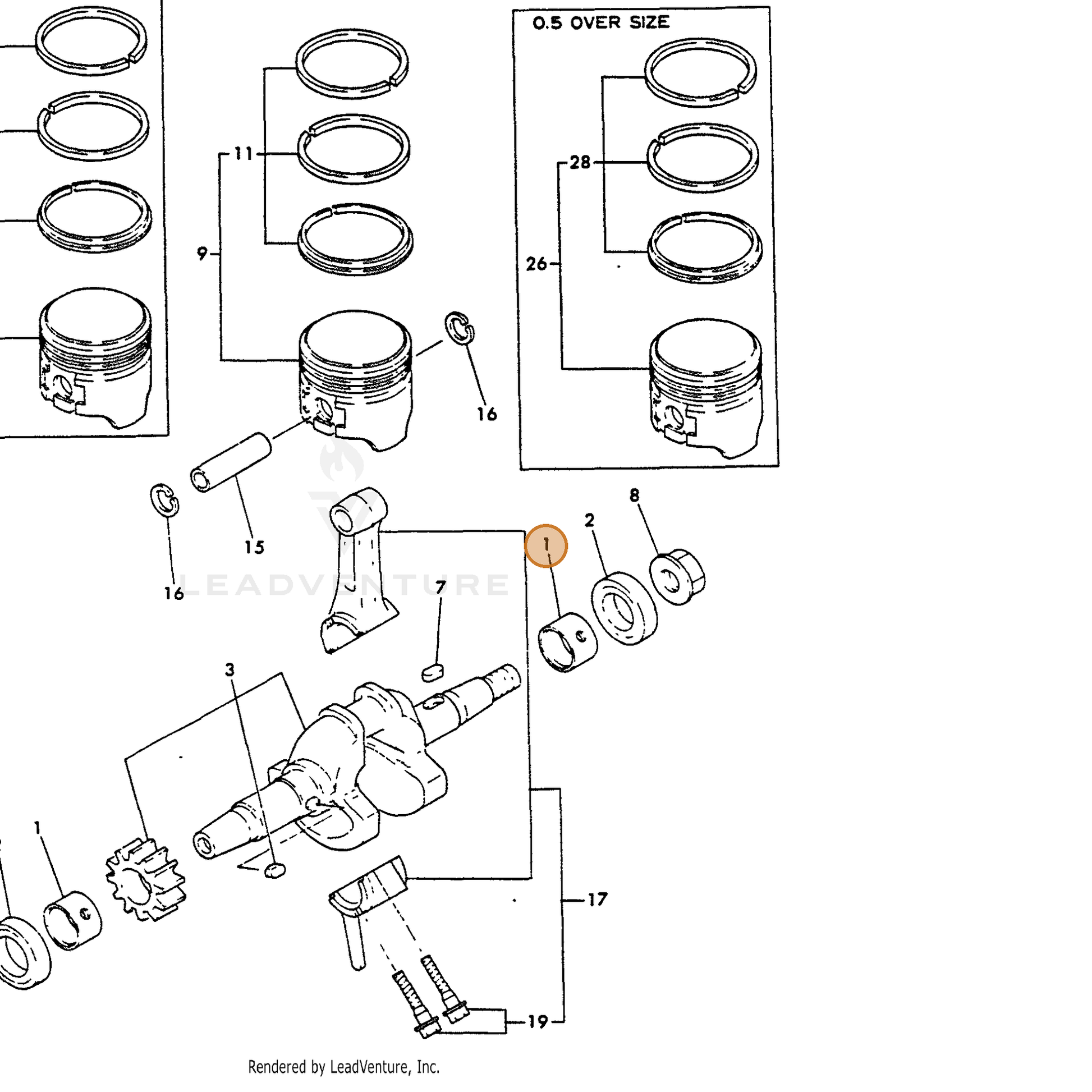 ECHO part Y16056002100 — IPL diagram snippet (6x zoom, amber highlight)