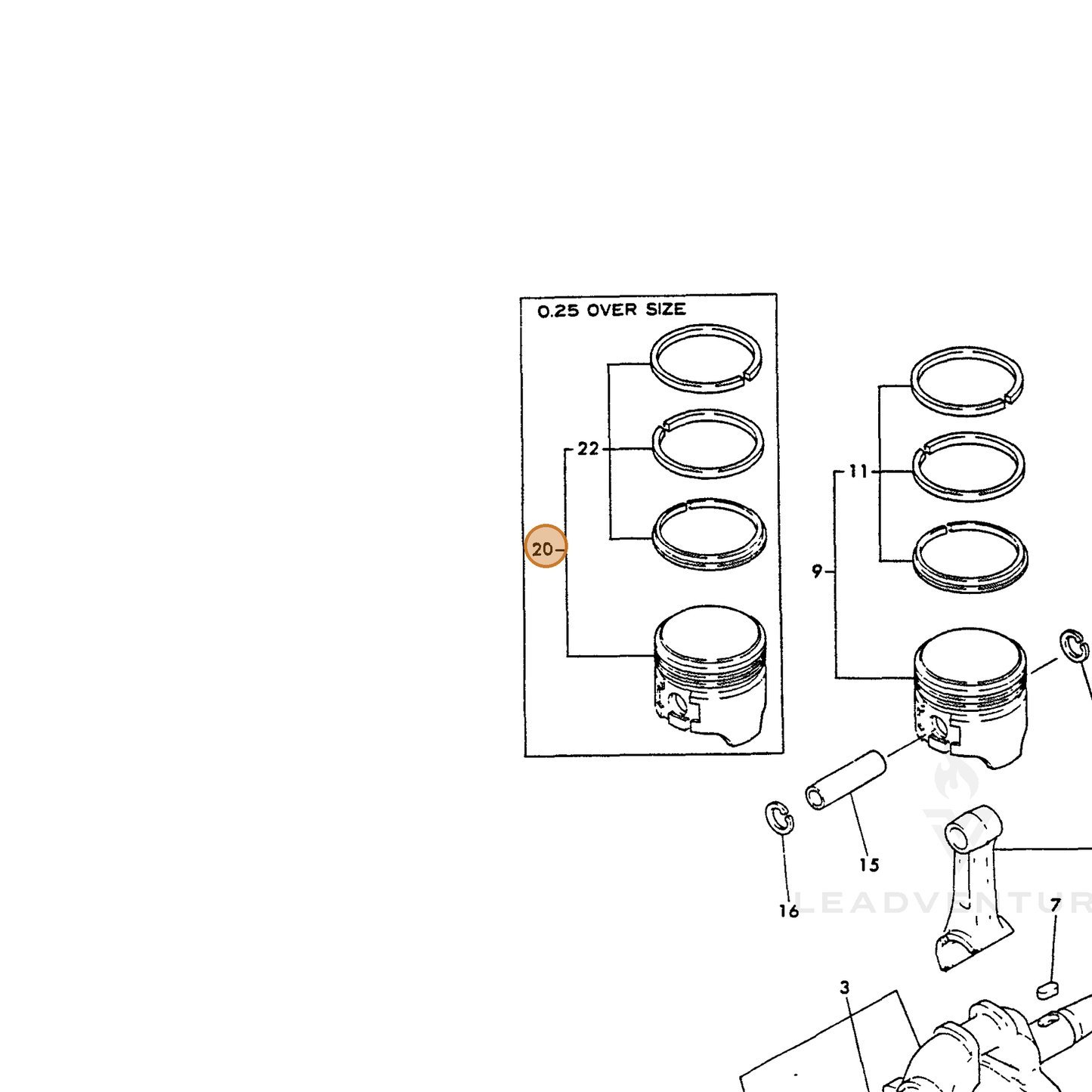 ECHO part Y16056022470 — IPL diagram snippet (6x zoom, amber highlight)