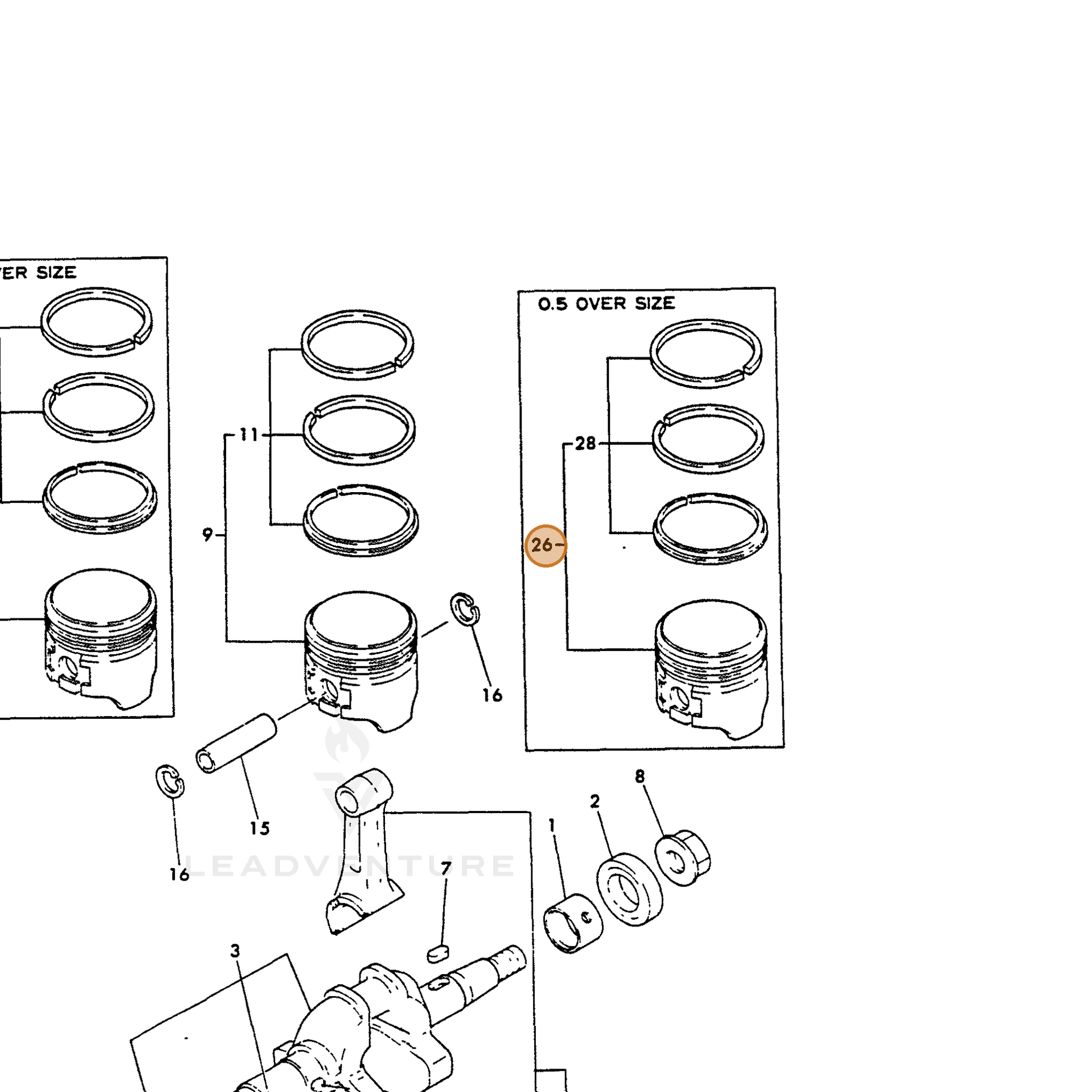 ECHO part Y16056022480 — IPL diagram snippet (6x zoom, amber highlight)