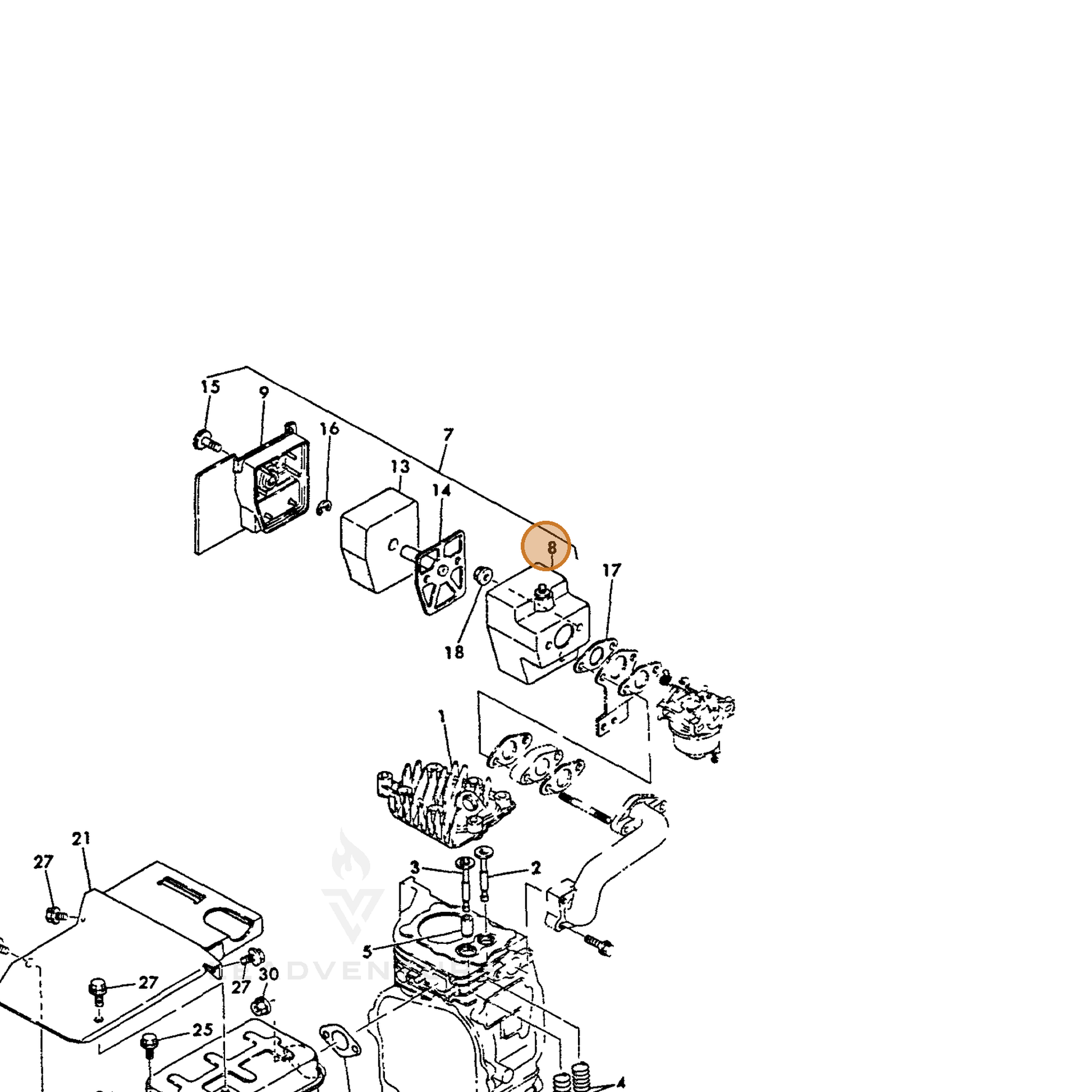 ECHO part Y16056712520 — IPL diagram snippet (6x zoom, amber highlight)