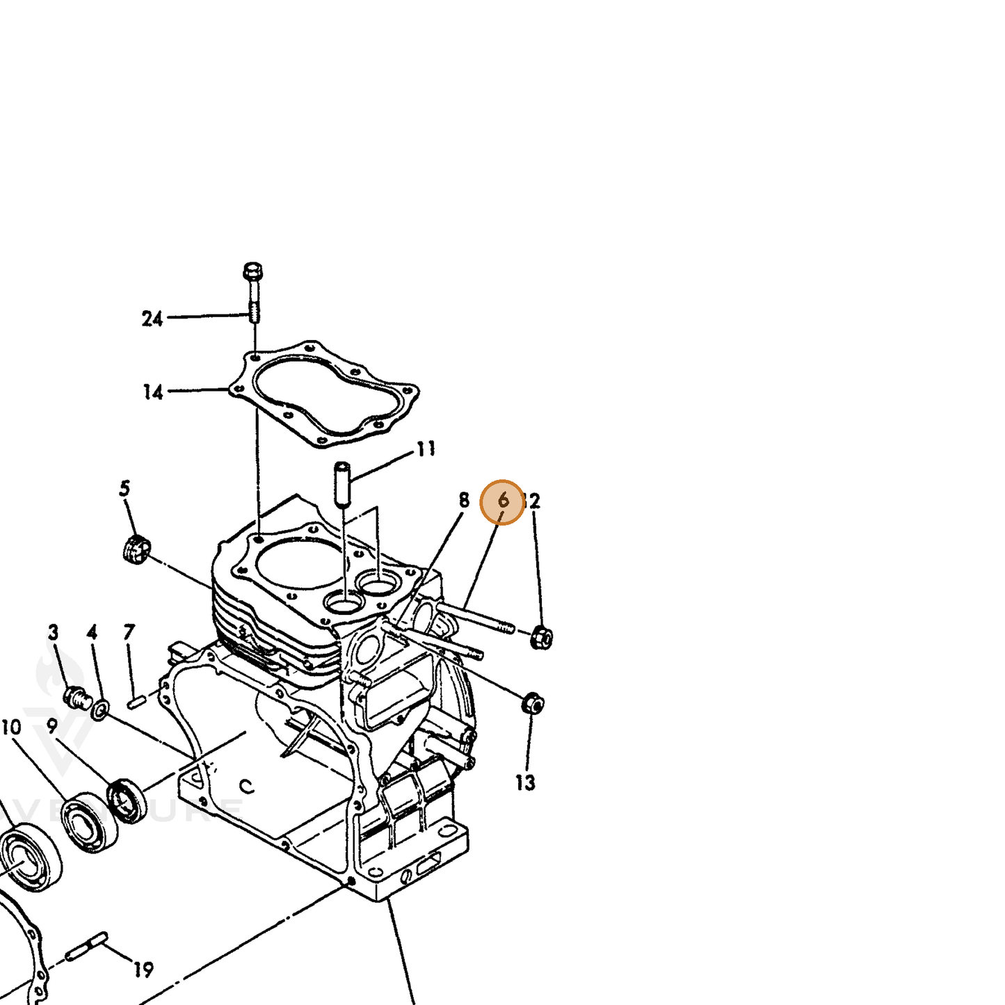 ECHO part Y16061004590 — IPL diagram snippet (6x zoom, amber highlight)