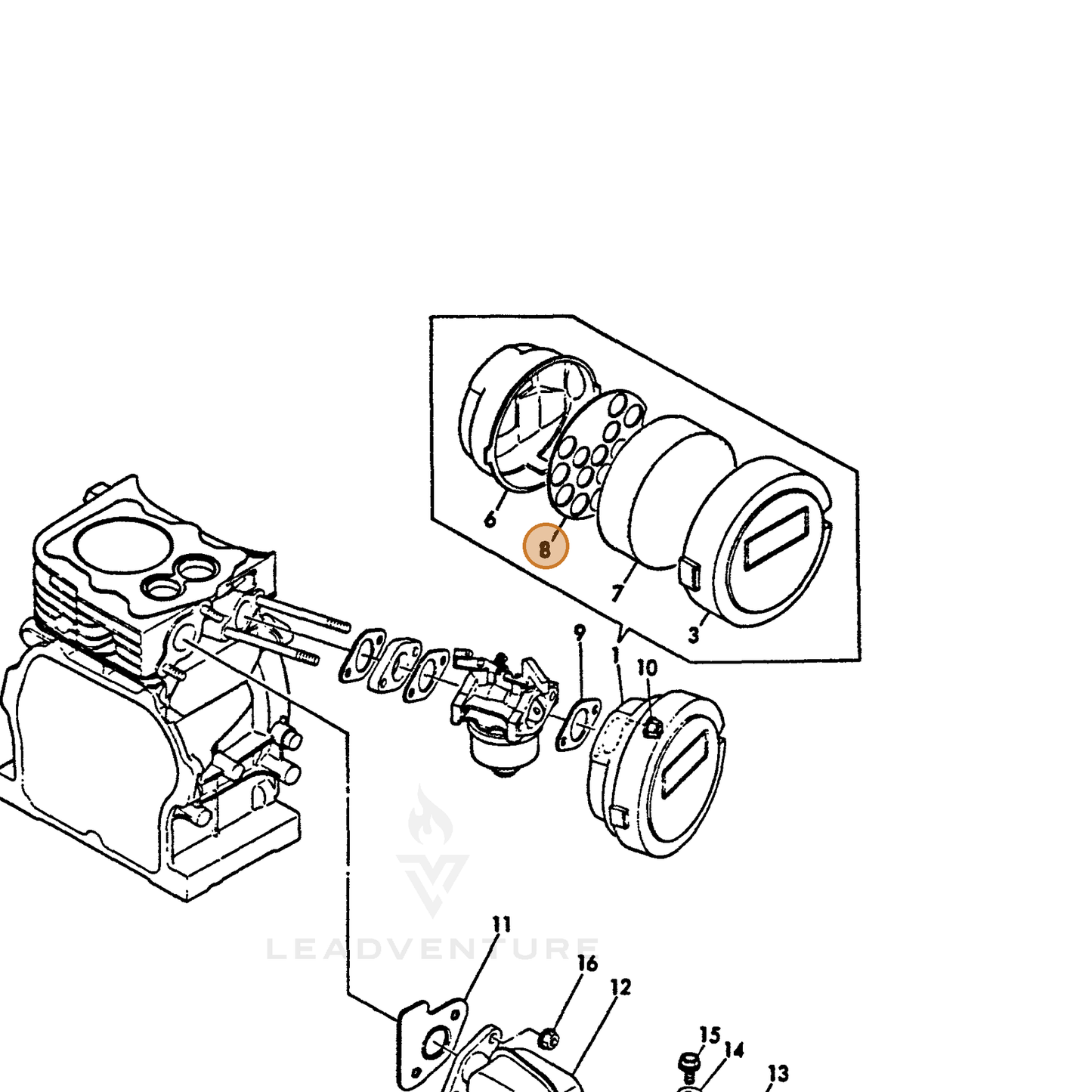 ECHO part Y16061012550 — IPL diagram snippet (6x zoom, amber highlight)