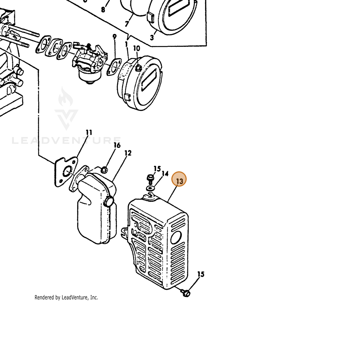 ECHO part Y16061013800 — IPL diagram snippet (6x zoom, amber highlight)