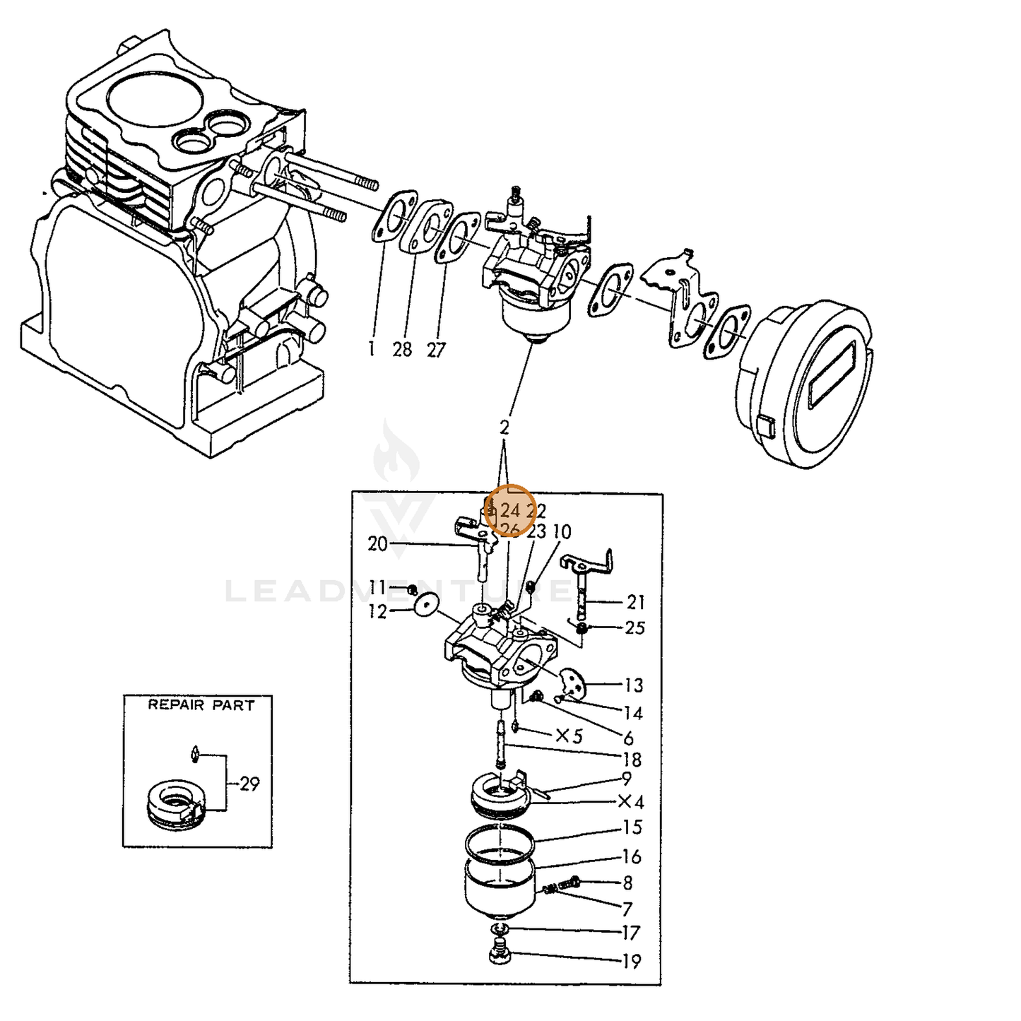 ECHO part Y16061056750 — IPL diagram snippet (6x zoom, amber highlight)