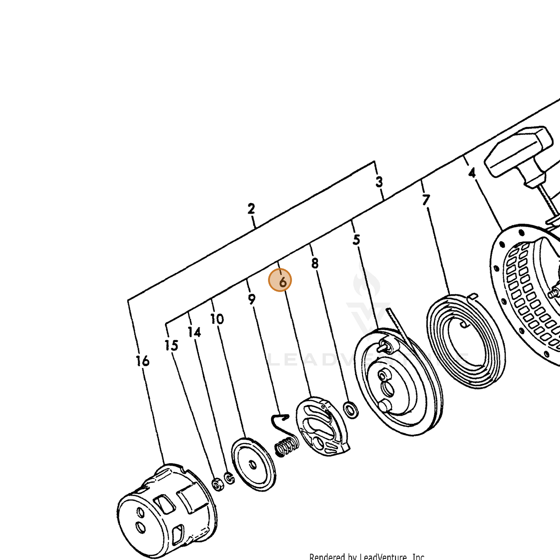 ECHO part Y16061076530 — IPL diagram snippet (6x zoom, amber highlight)