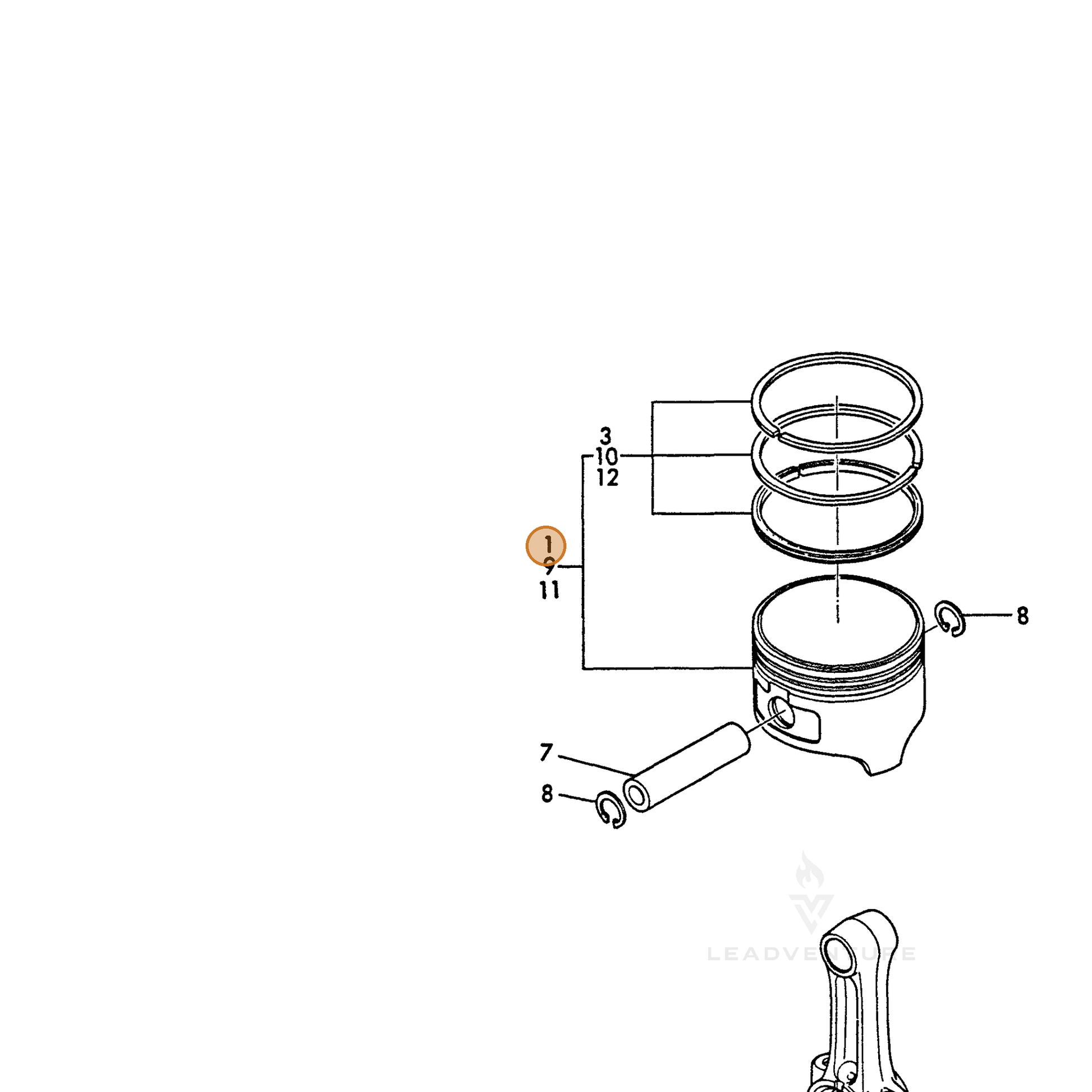 ECHO part Y16061122010 — IPL diagram snippet (6x zoom, amber highlight)