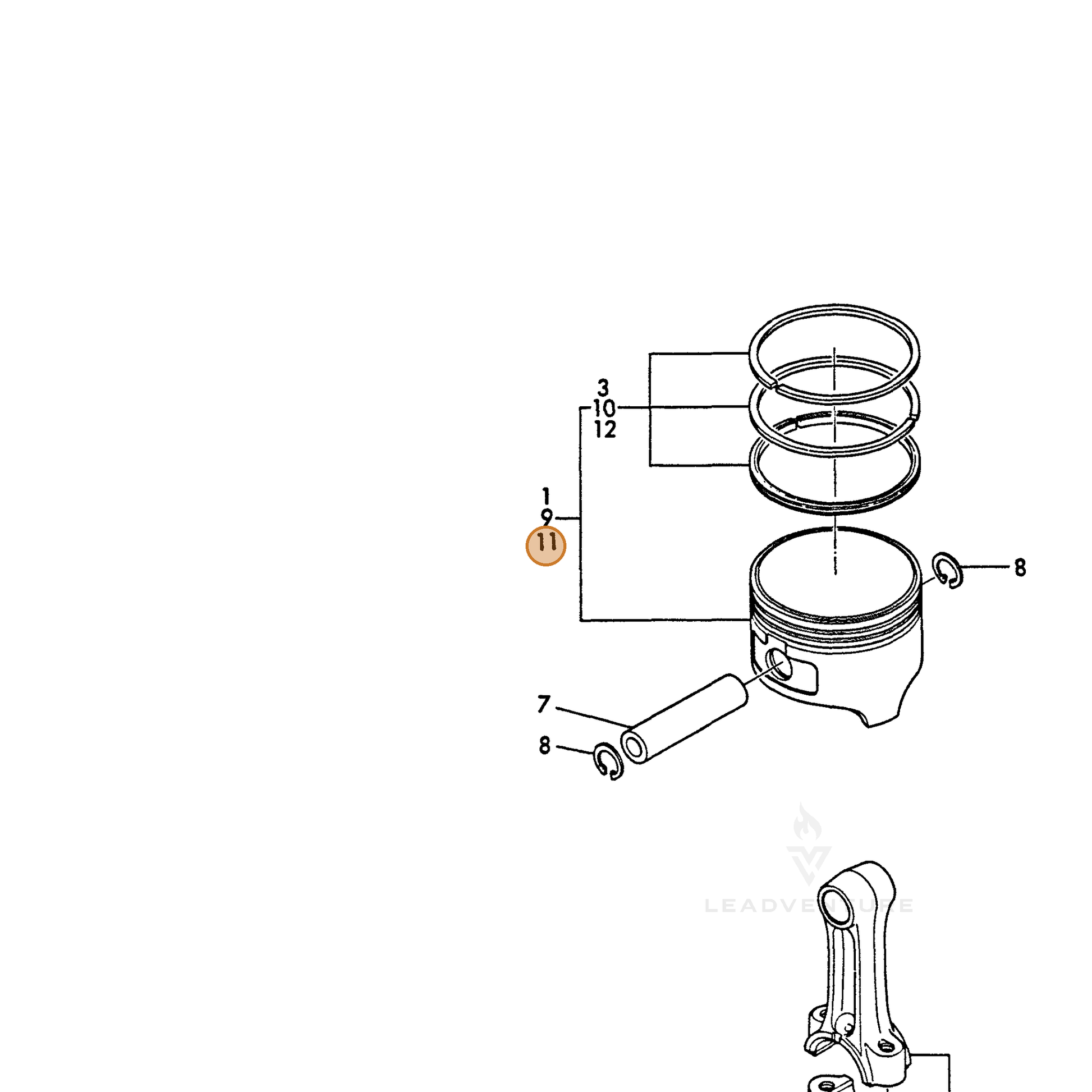 ECHO part Y16061122480 — IPL diagram snippet (6x zoom, amber highlight)