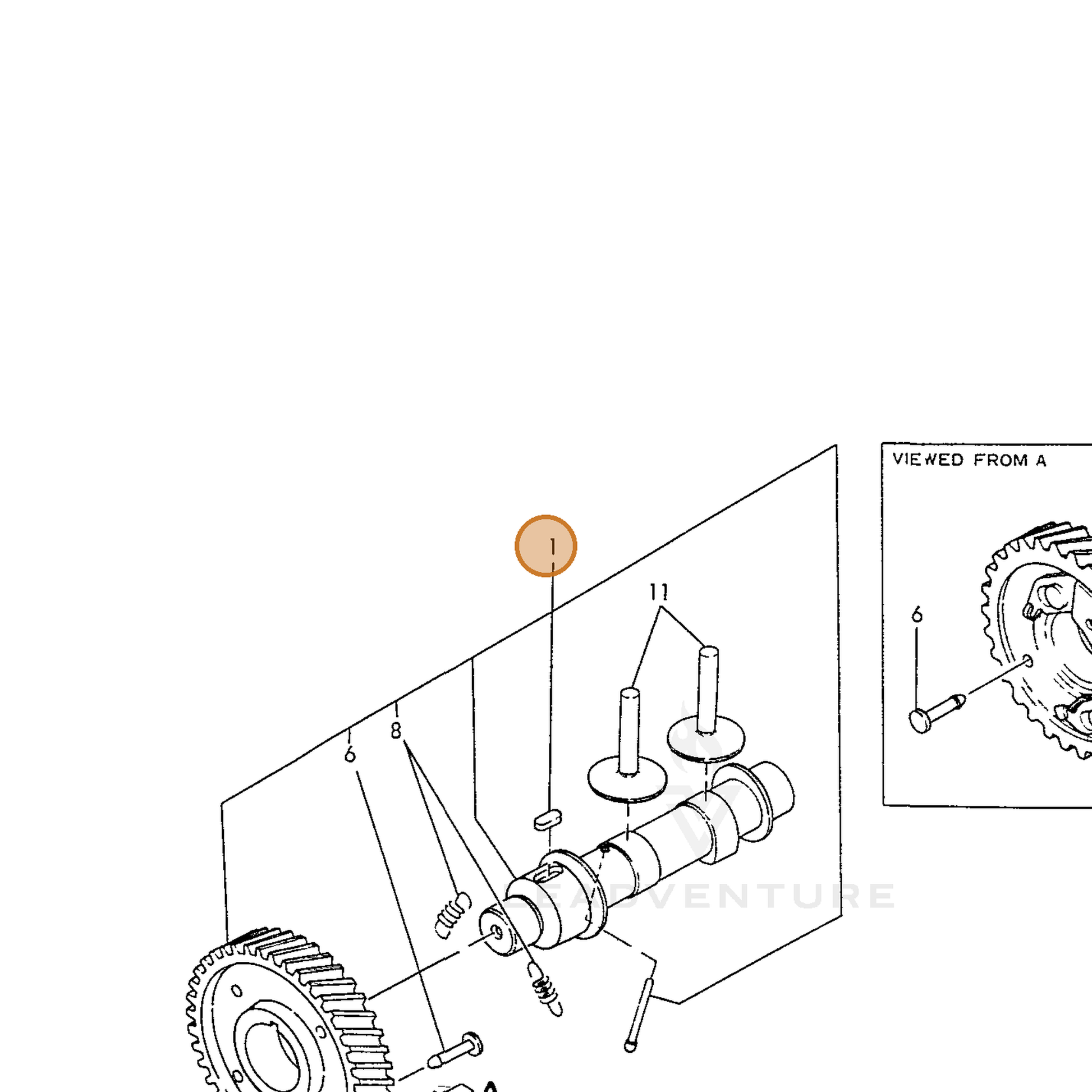ECHO part Y16064114010 — IPL diagram snippet (6x zoom, amber highlight)