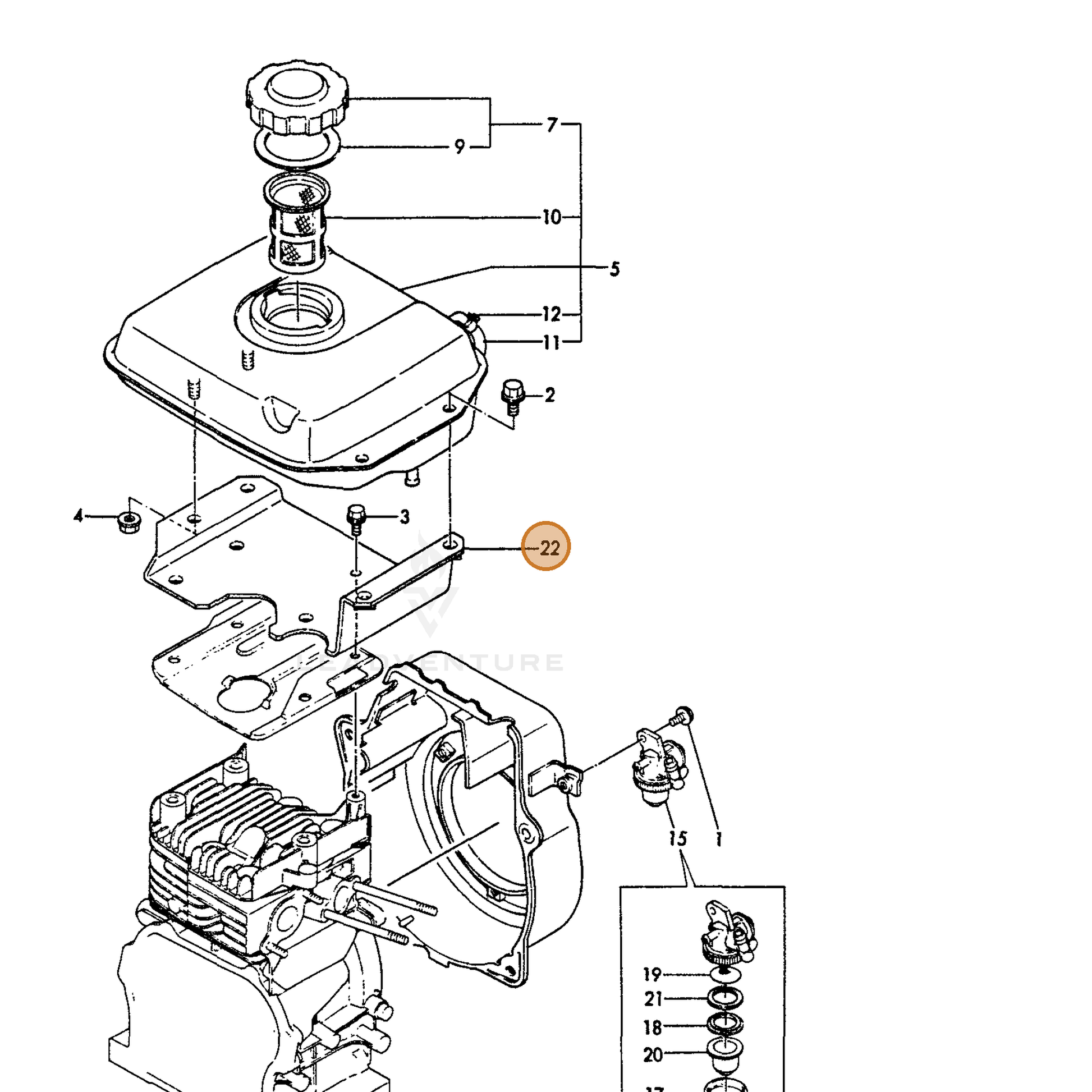 ECHO part Y16064155760 — IPL diagram snippet (6x zoom, amber highlight)