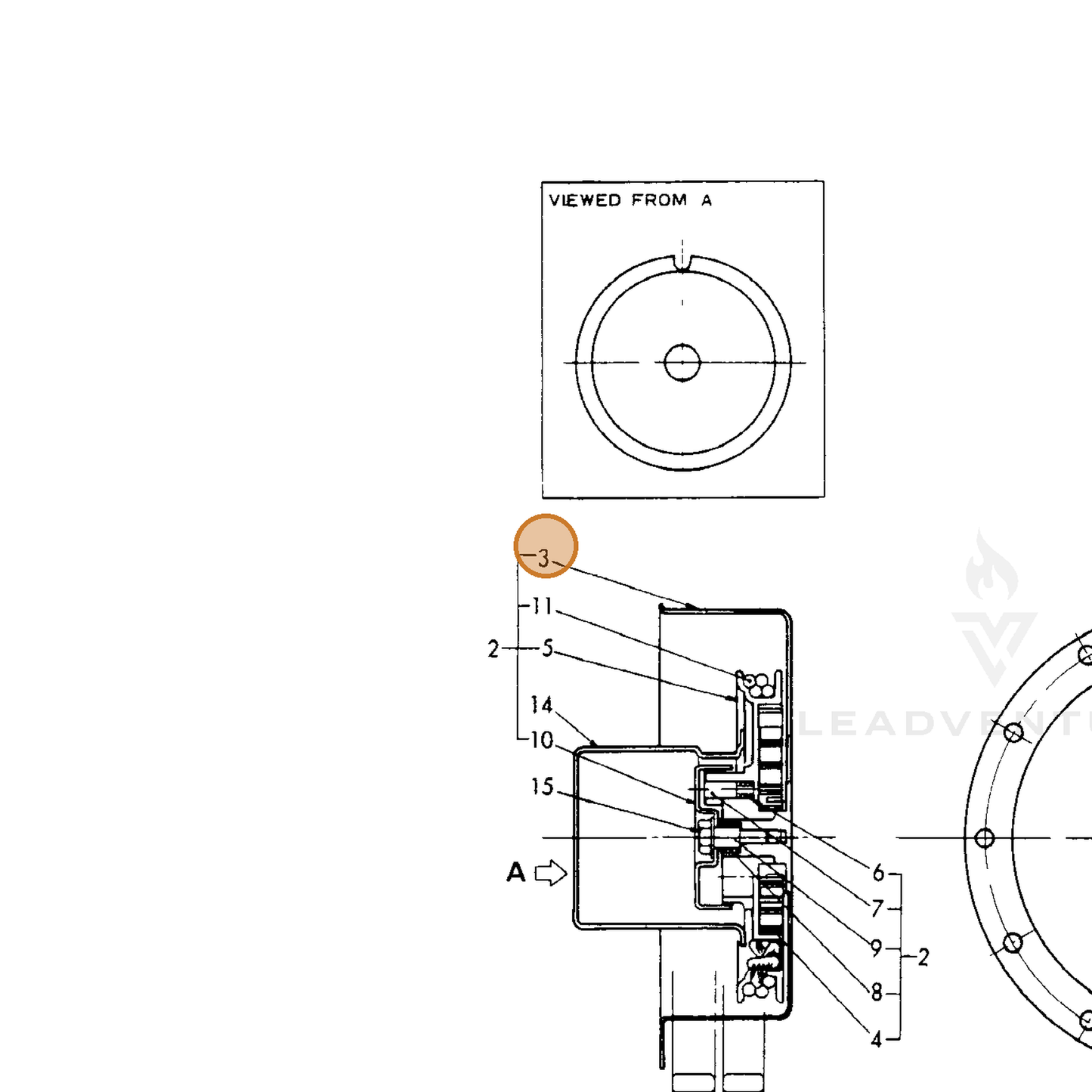 ECHO part Y16064176510 — IPL diagram snippet (6x zoom, amber highlight)