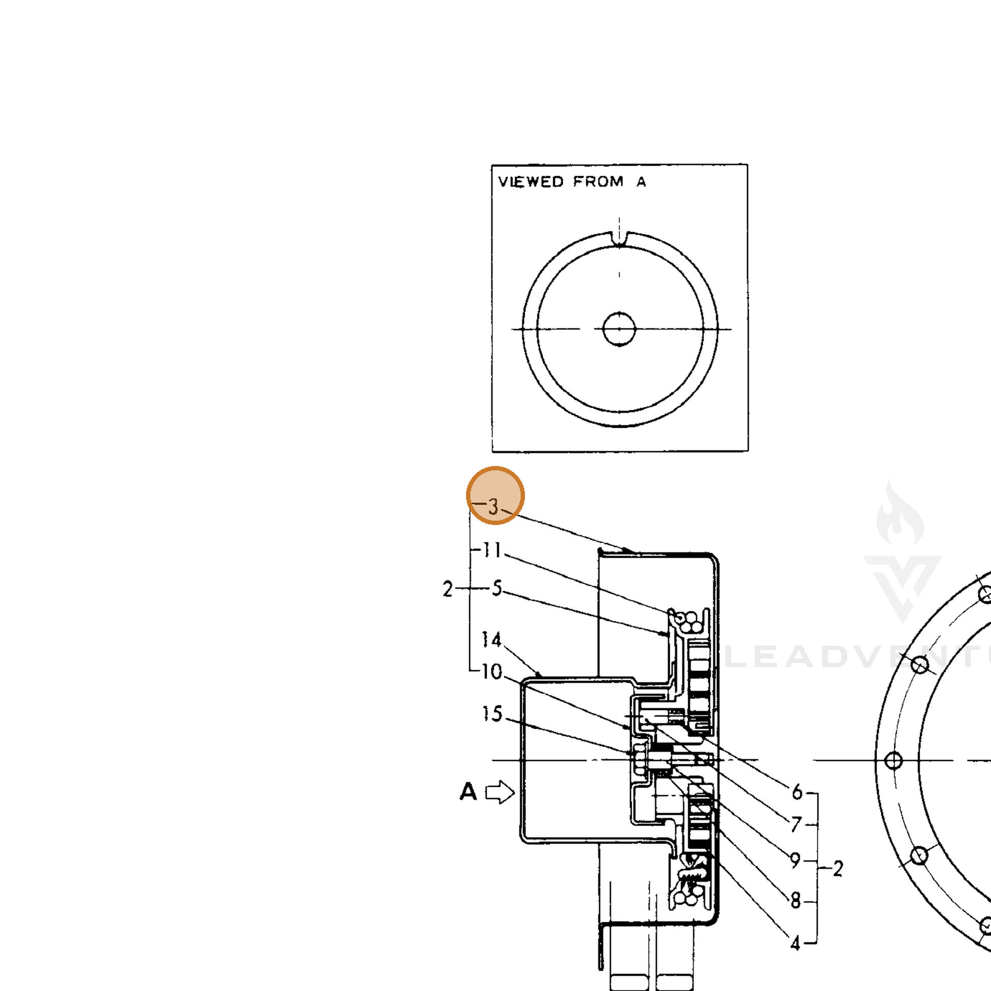 ECHO part Y16064176510 — IPL diagram snippet (6x zoom, amber highlight)