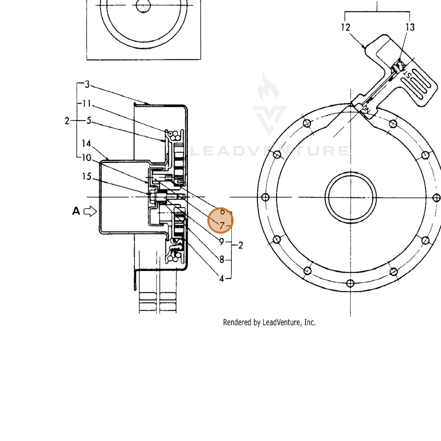 ECHO part Y16064176530 — IPL diagram snippet (6x zoom, amber highlight)