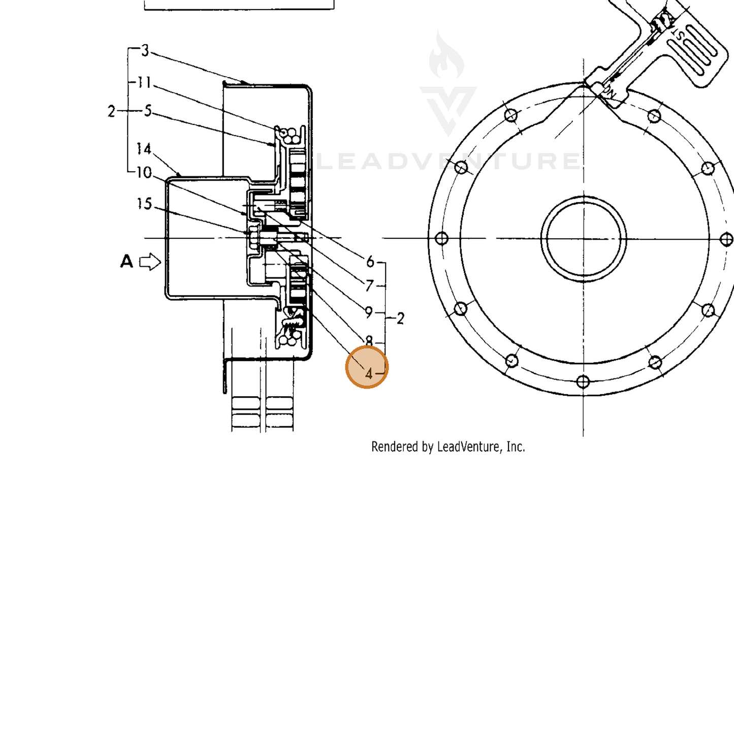 ECHO part Y16064176540 — IPL diagram snippet (6x zoom, amber highlight)