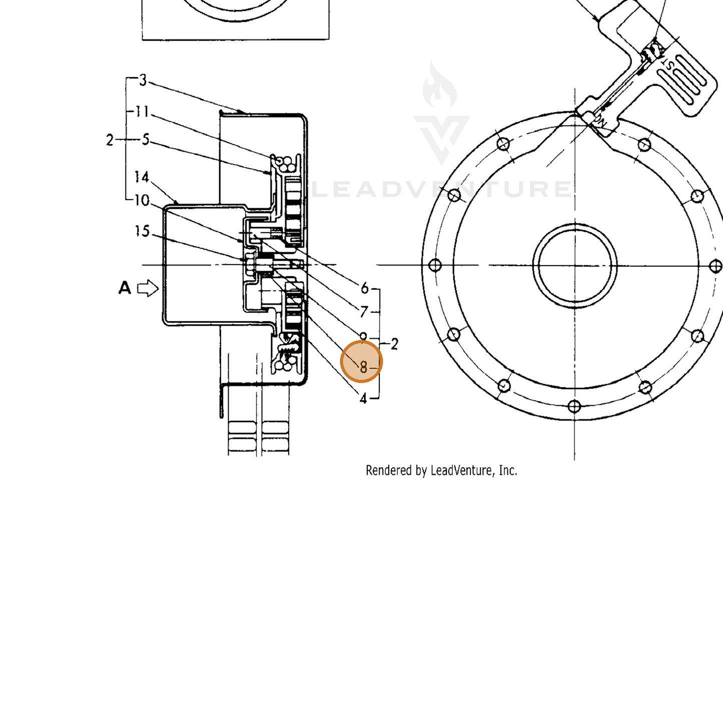 ECHO part Y16064176560 — IPL diagram snippet (6x zoom, amber highlight)