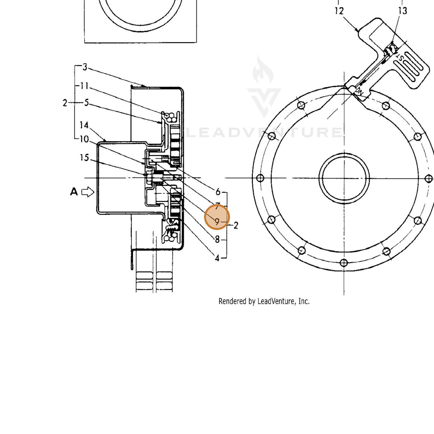 ECHO part Y16064176570 — IPL diagram snippet (6x zoom, amber highlight)