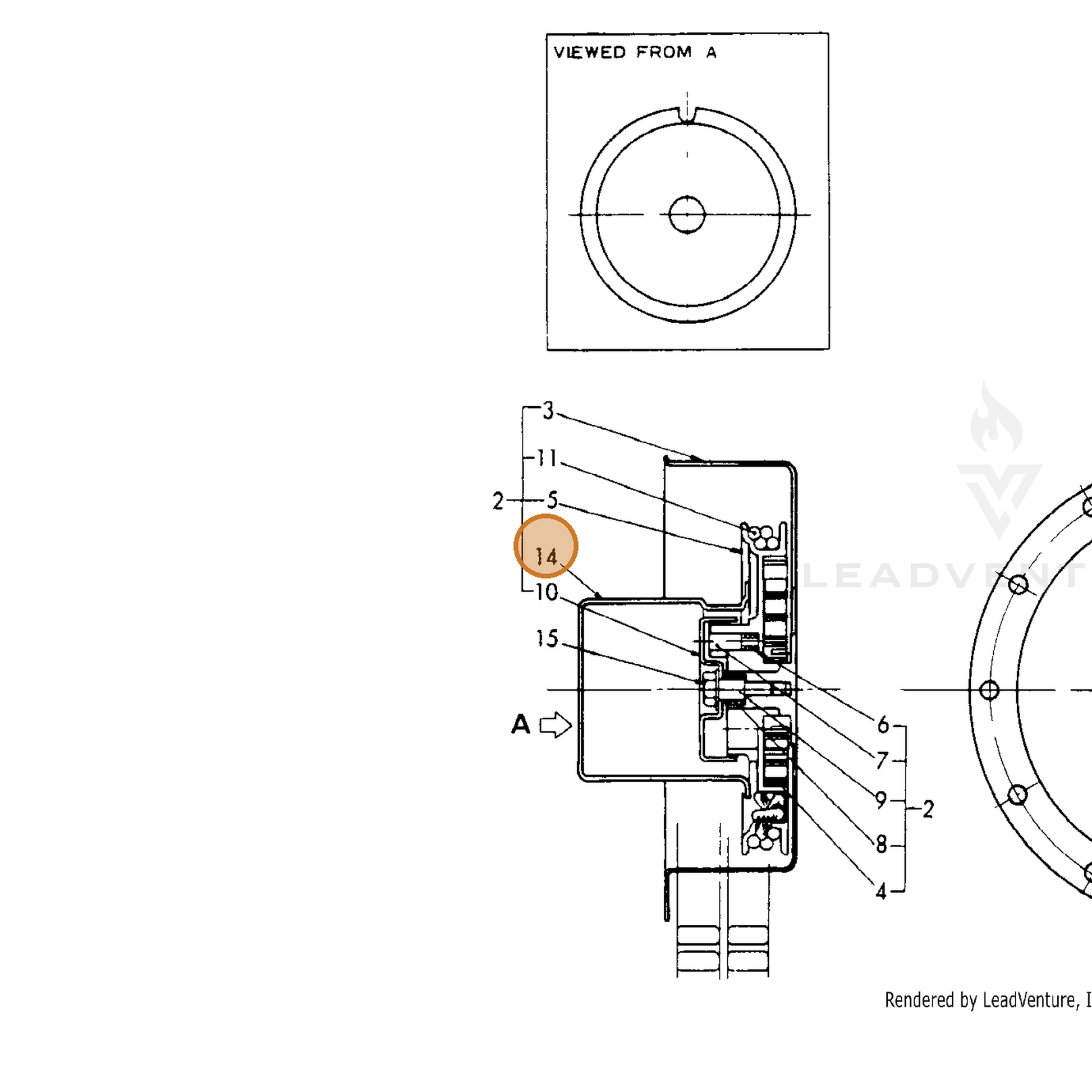 ECHO part Y16064176590 — IPL diagram snippet (6x zoom, amber highlight)