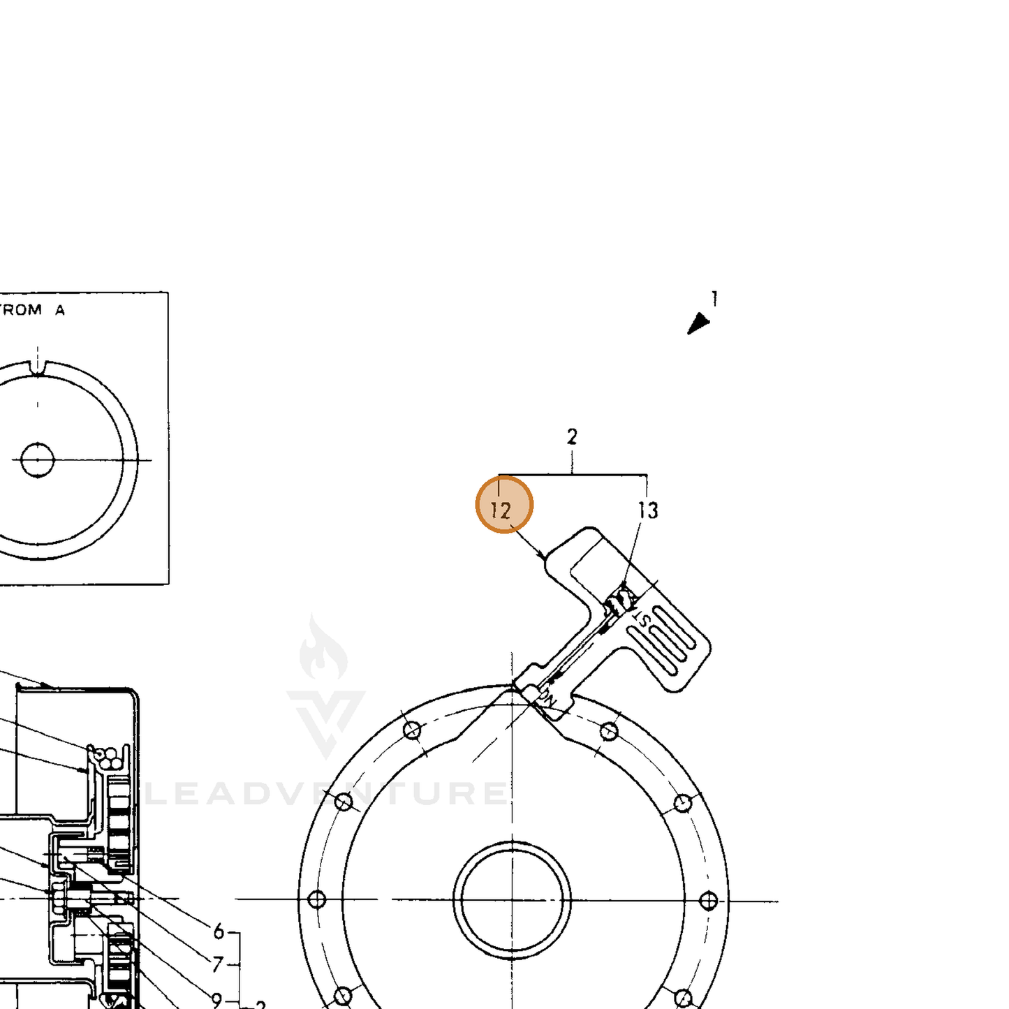ECHO part Y16064176620 — IPL diagram snippet (6x zoom, amber highlight)