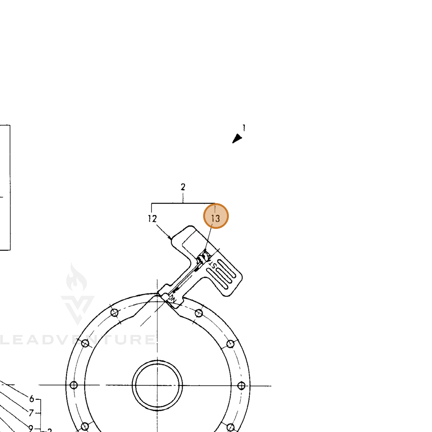 ECHO part Y16064176640 — IPL diagram snippet (6x zoom, amber highlight)