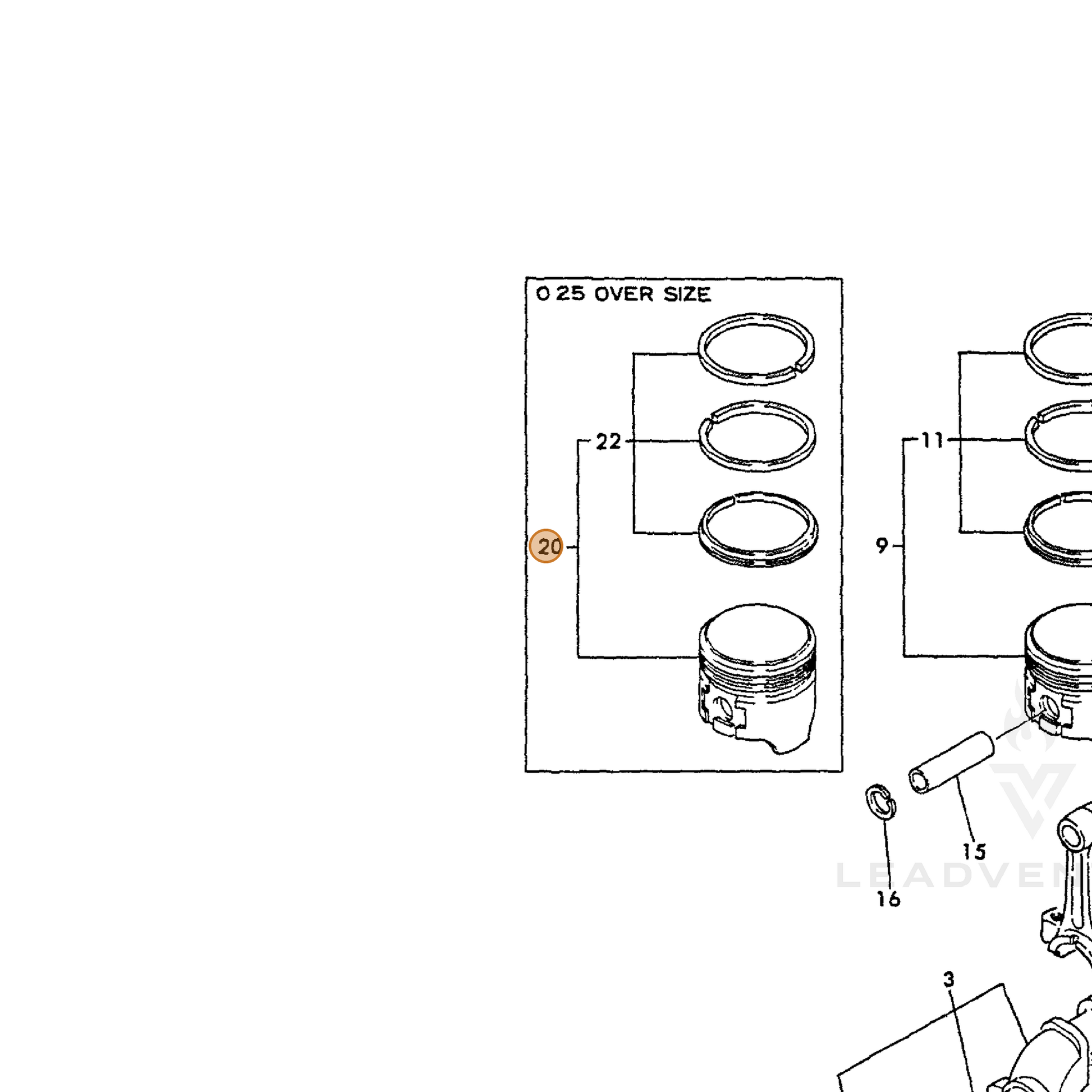 ECHO part Y16066422470 — IPL diagram snippet (6x zoom, amber highlight)