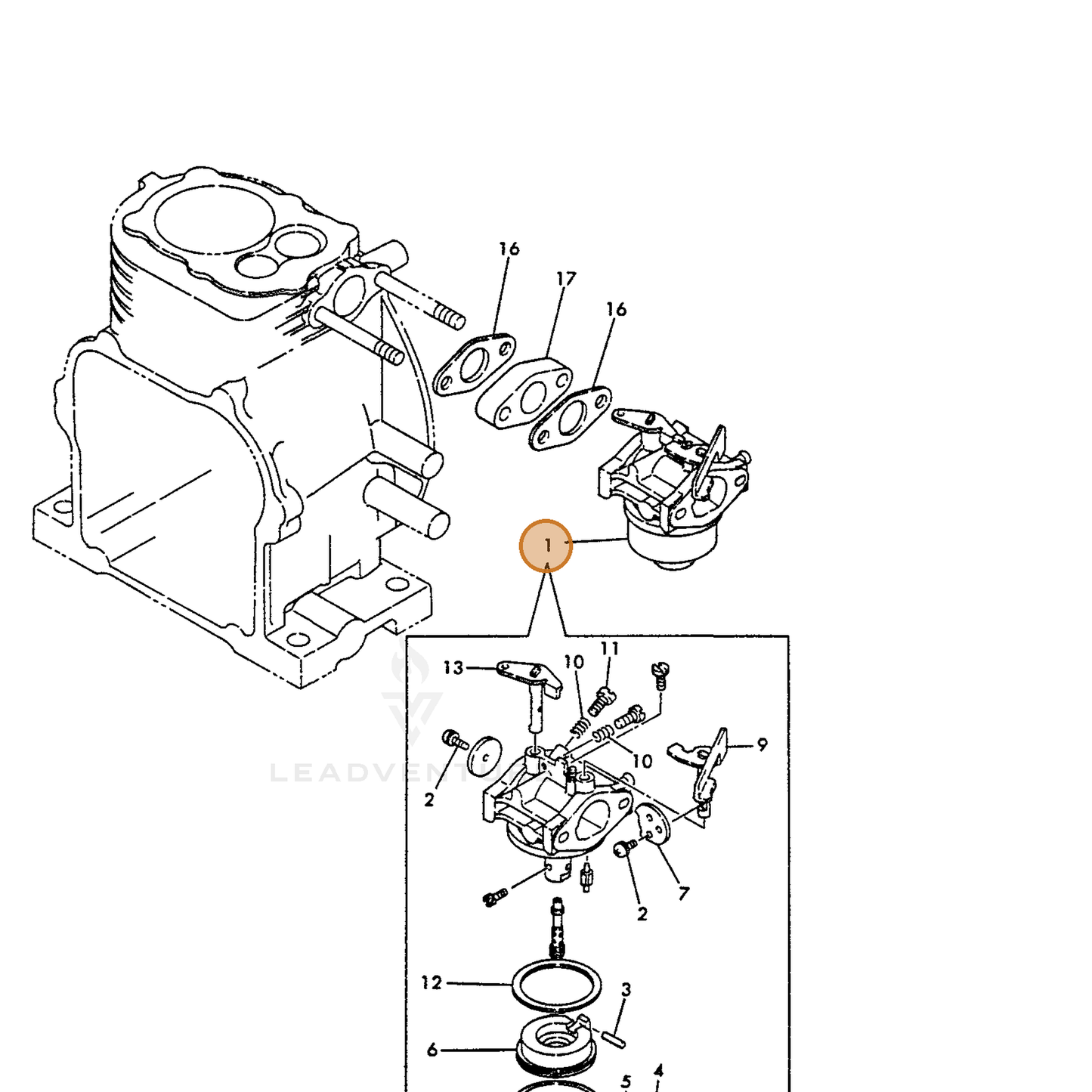ECHO part Y16066456010 — IPL diagram snippet (6x zoom, amber highlight)