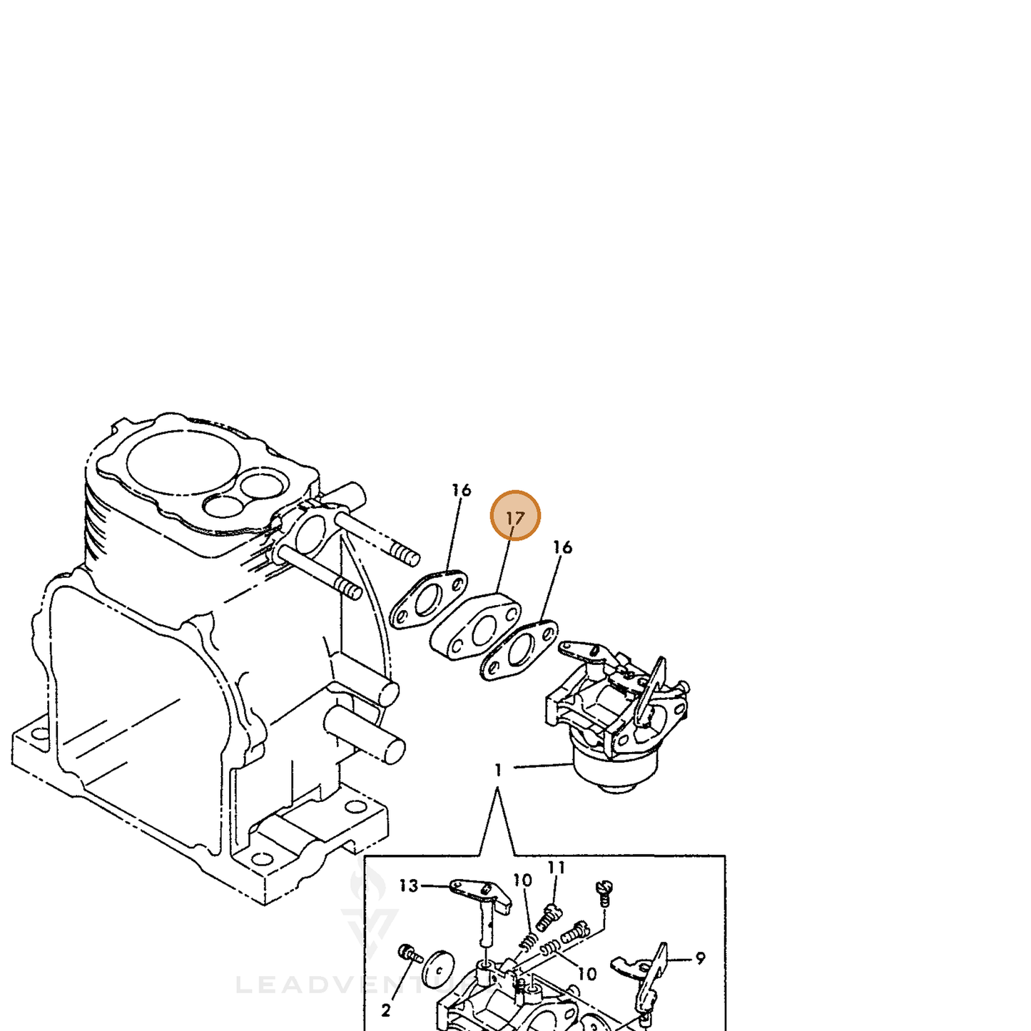 ECHO part Y16066456160 — IPL diagram snippet (6x zoom, amber highlight)