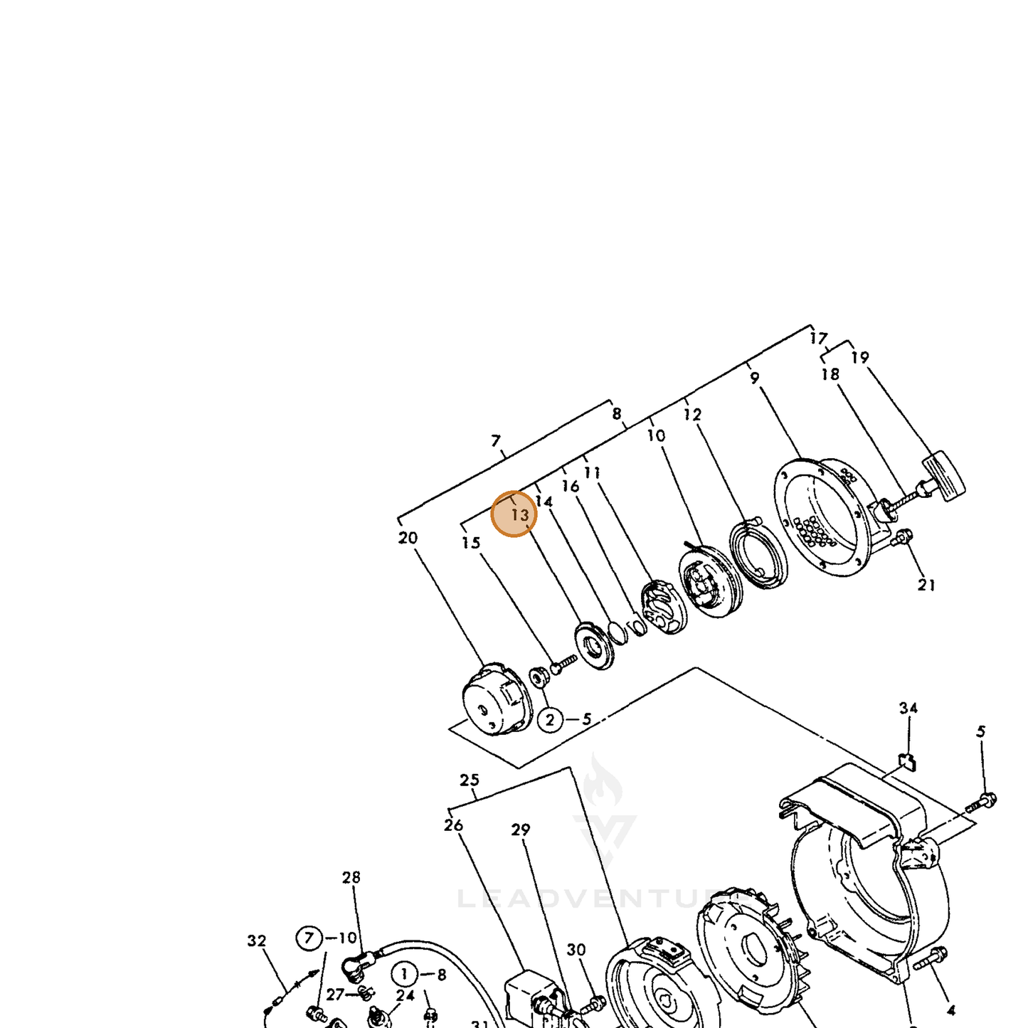 ECHO part Y16066476580 — IPL diagram snippet (6x zoom, amber highlight)