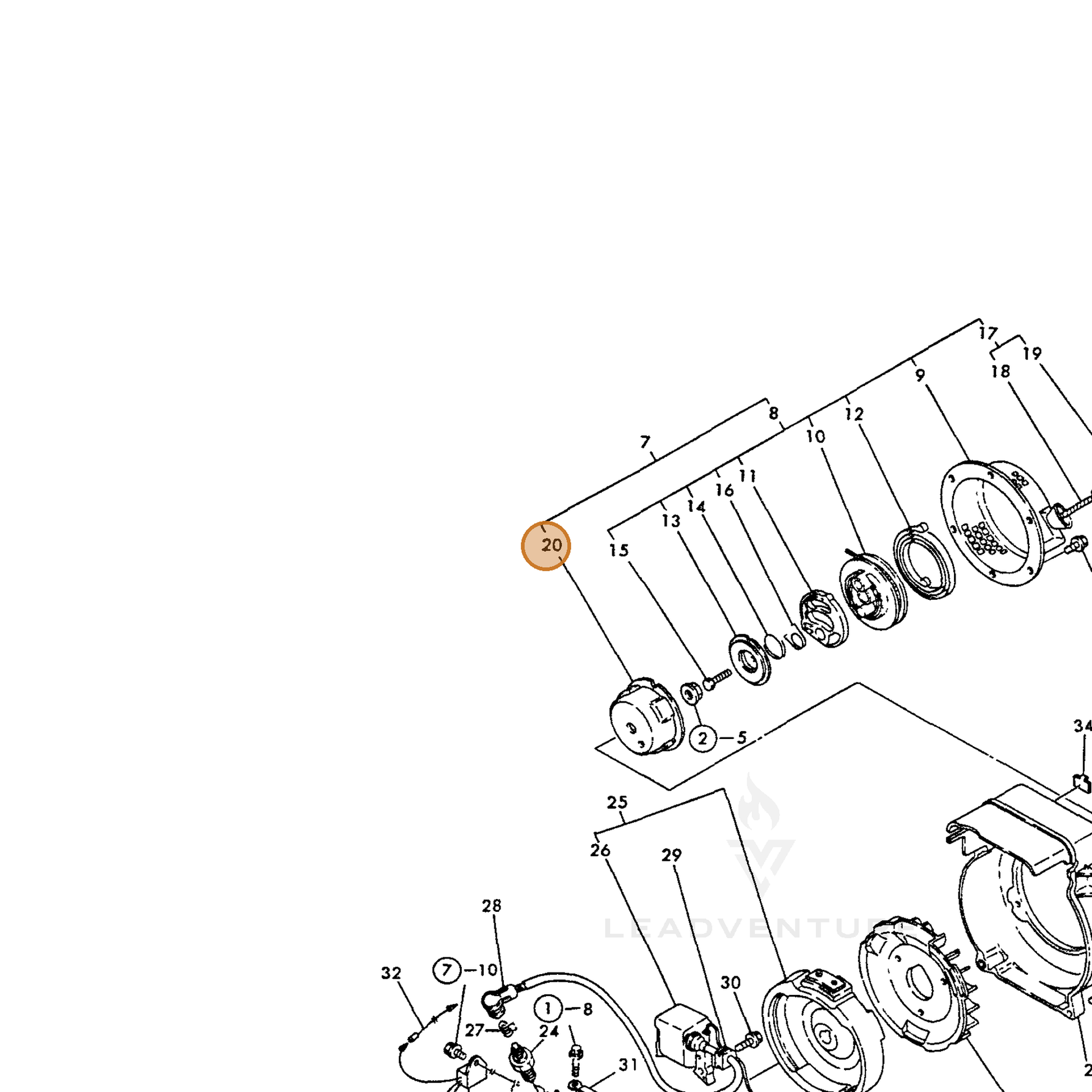 ECHO part Y16066476590 — IPL diagram snippet (6x zoom, amber highlight)