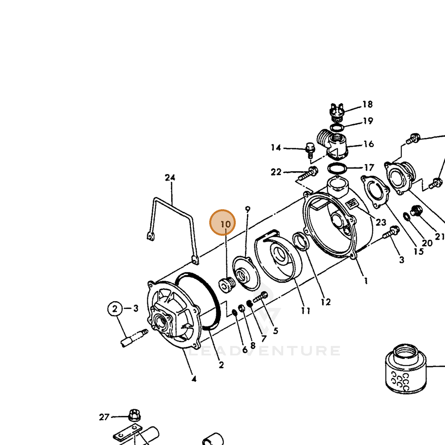 ECHO part Y16066495560 — IPL diagram snippet (6x zoom, amber highlight)