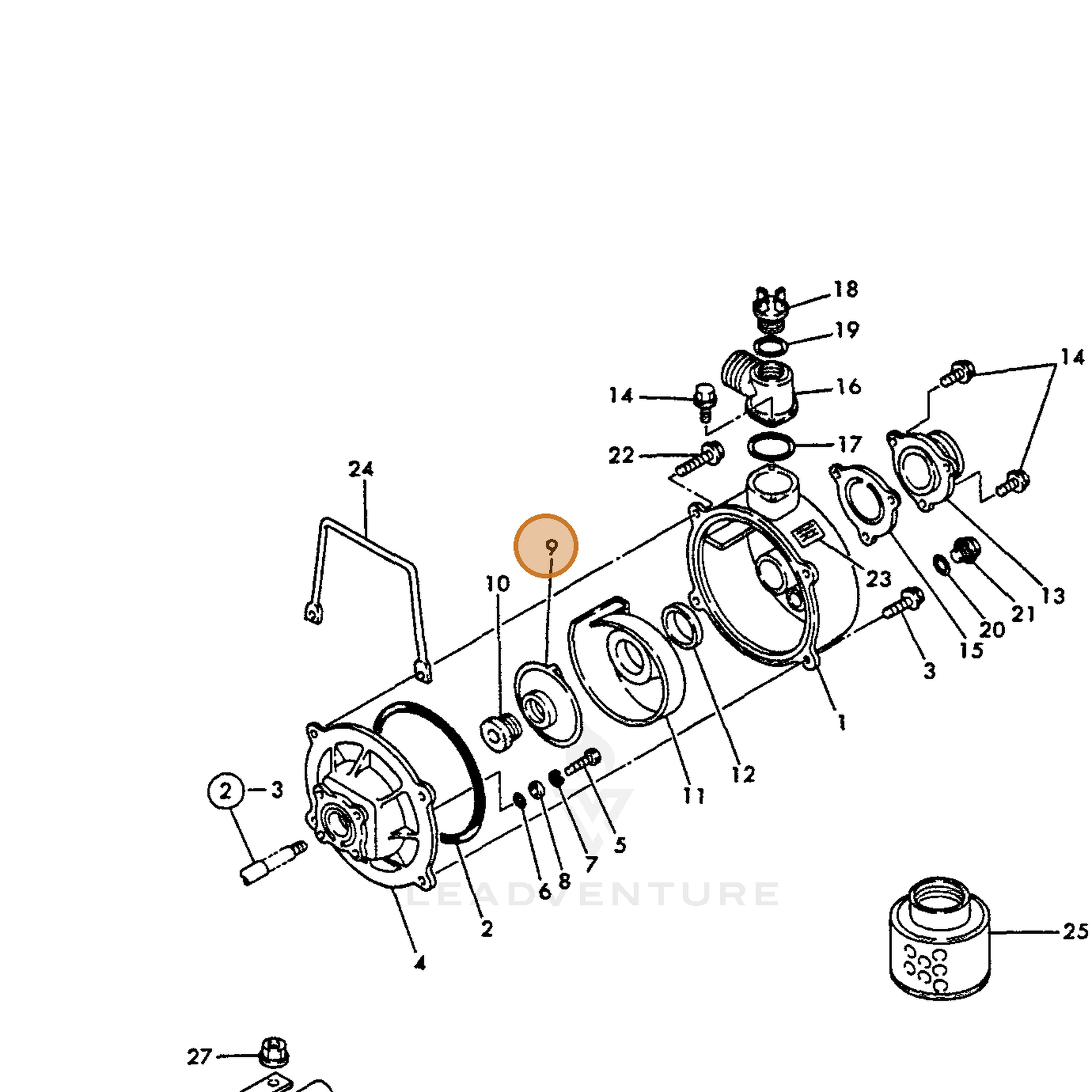 ECHO part Y16066495570 — IPL diagram snippet (6x zoom, amber highlight)