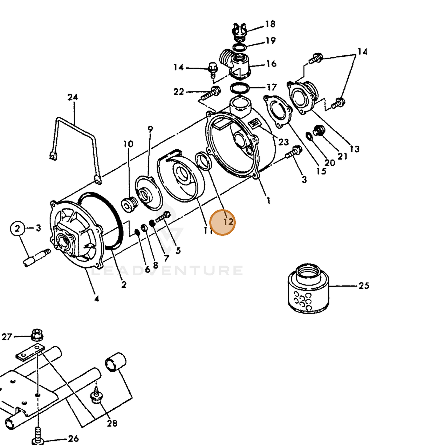 ECHO part Y16066495640 — IPL diagram snippet (6x zoom, amber highlight)