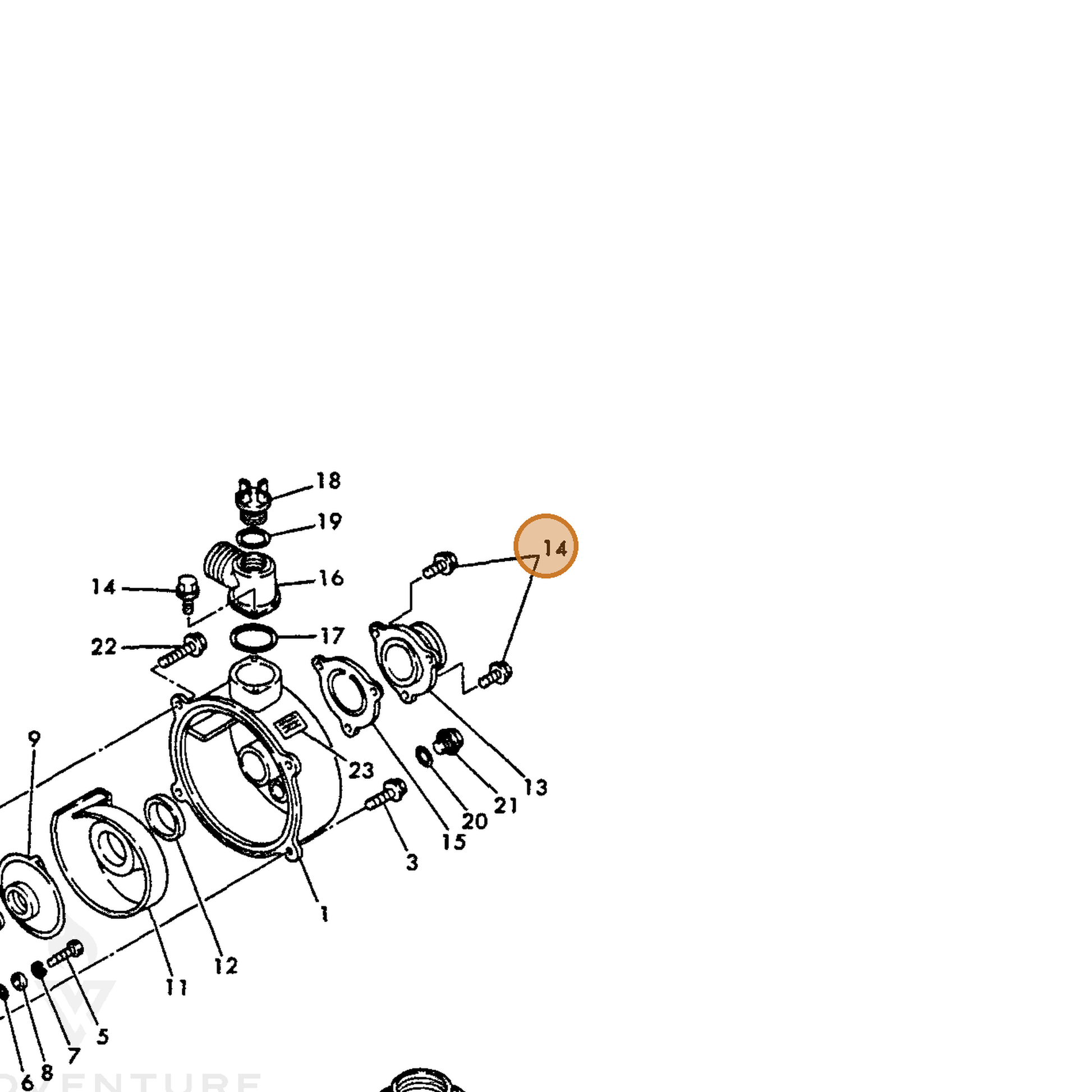 ECHO part Y16066495740 — IPL diagram snippet (6x zoom, amber highlight)