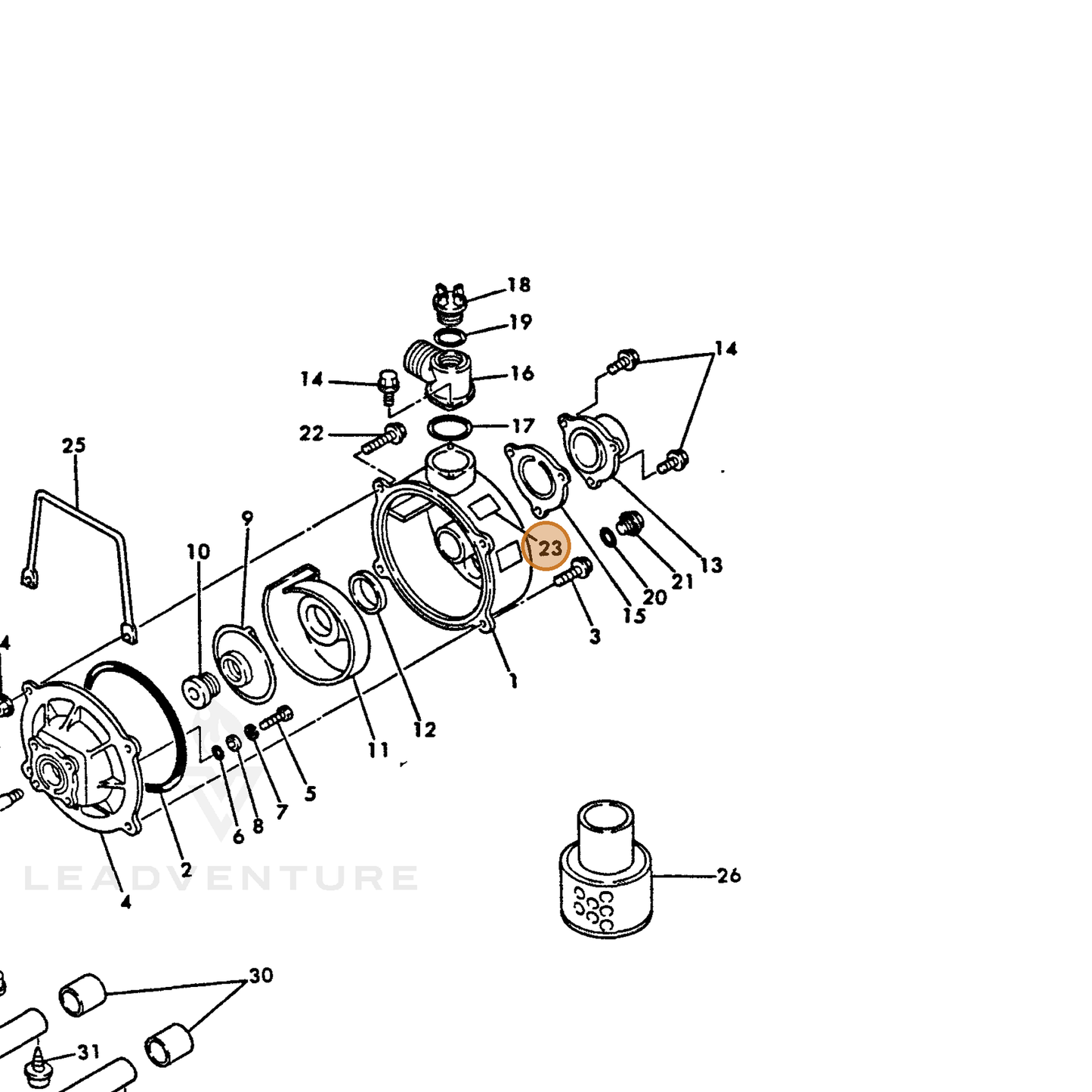 ECHO part Y16066495760 — IPL diagram snippet (6x zoom, amber highlight)
