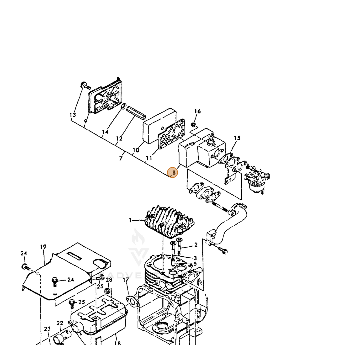ECHO part Y16066712520 — IPL diagram snippet (6x zoom, amber highlight)