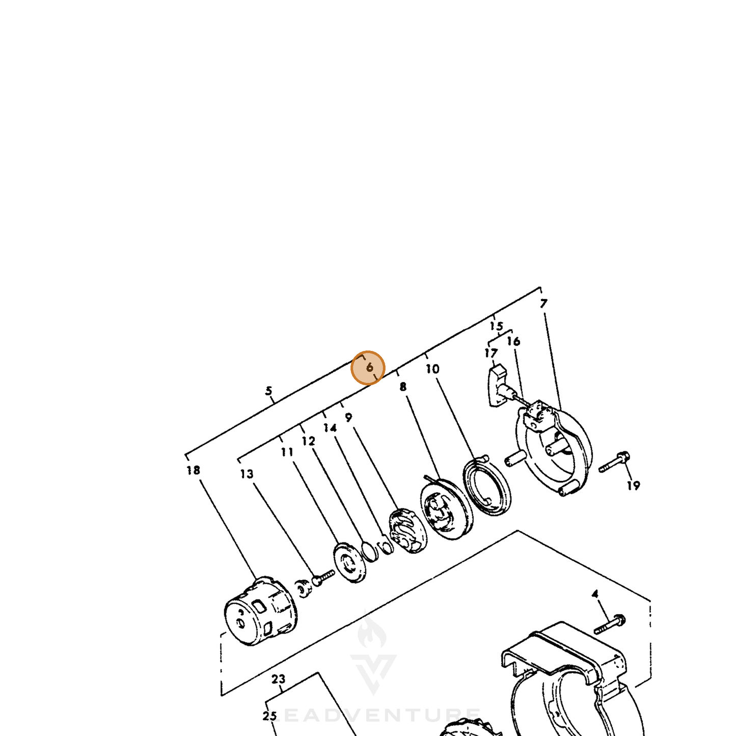 ECHO part Y16066776250 — IPL diagram snippet (6x zoom, amber highlight)