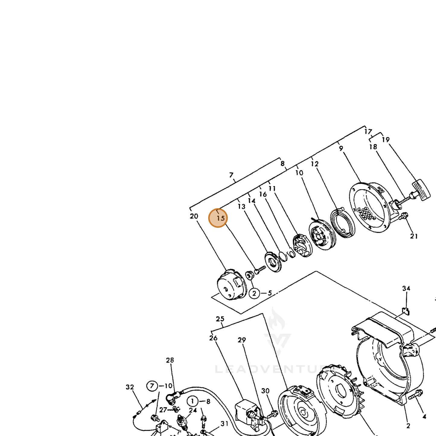 ECHO part Y16066776570 — IPL diagram snippet (6x zoom, amber highlight)