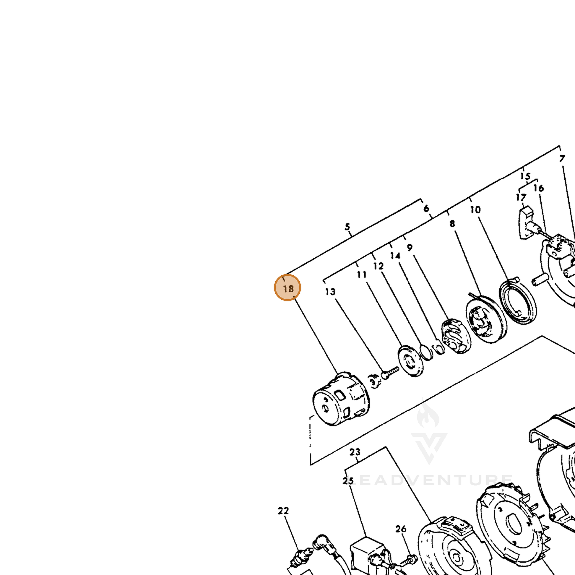 ECHO part Y16066776590 — IPL diagram snippet (6x zoom, amber highlight)