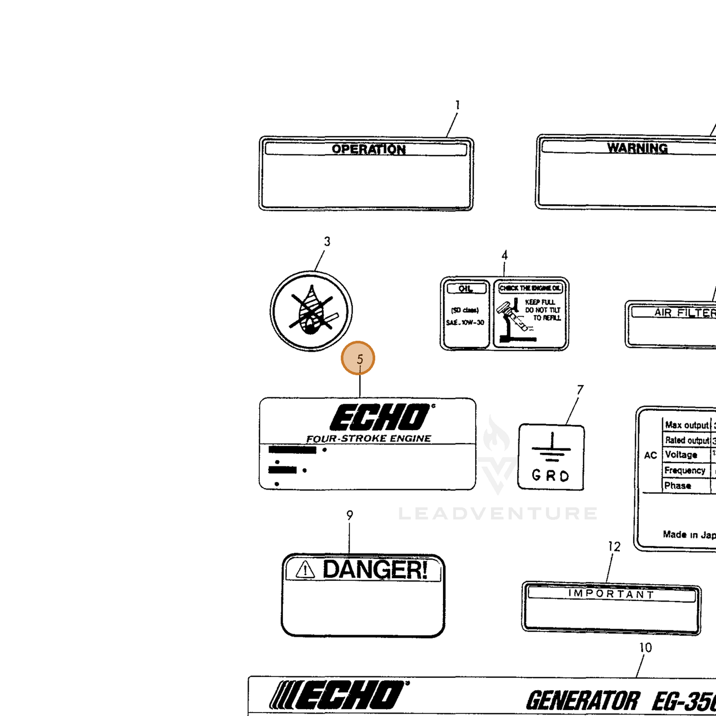 ECHO part Y16067107371 — IPL diagram snippet (6x zoom, amber highlight)
