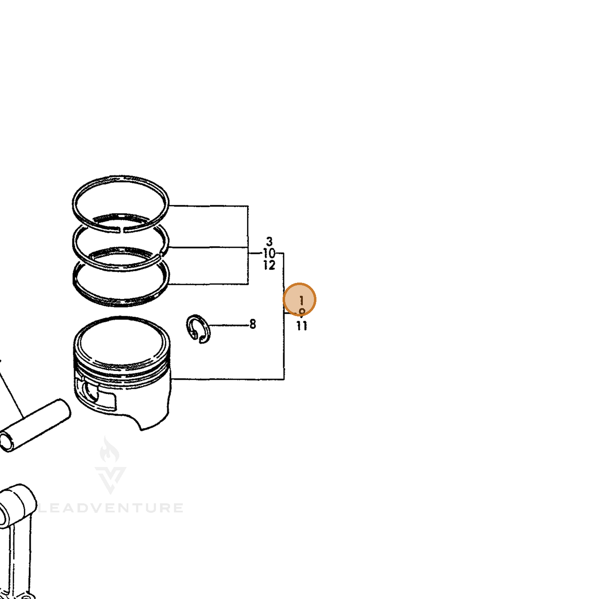 ECHO part Y16071022011 — IPL diagram snippet (6x zoom, amber highlight)