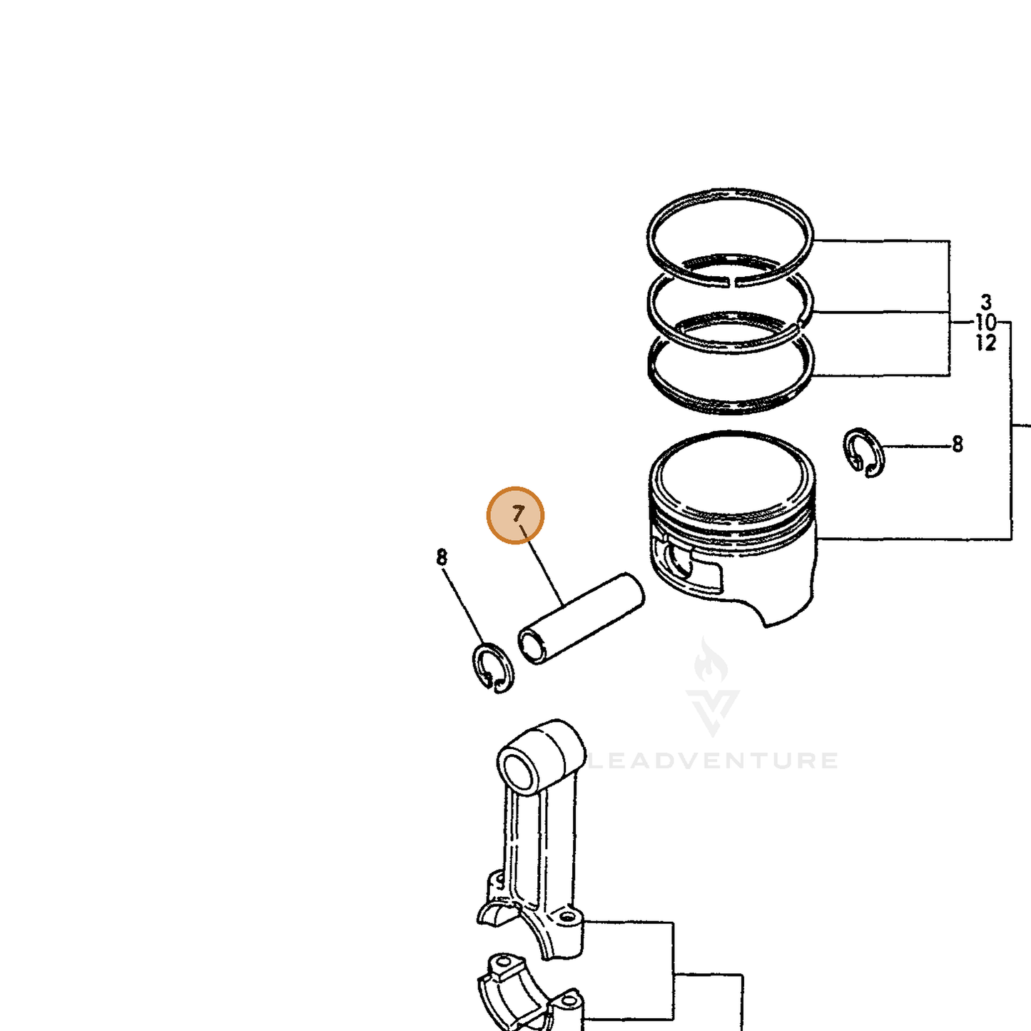 ECHO part Y16071022300 — IPL diagram snippet (6x zoom, amber highlight)