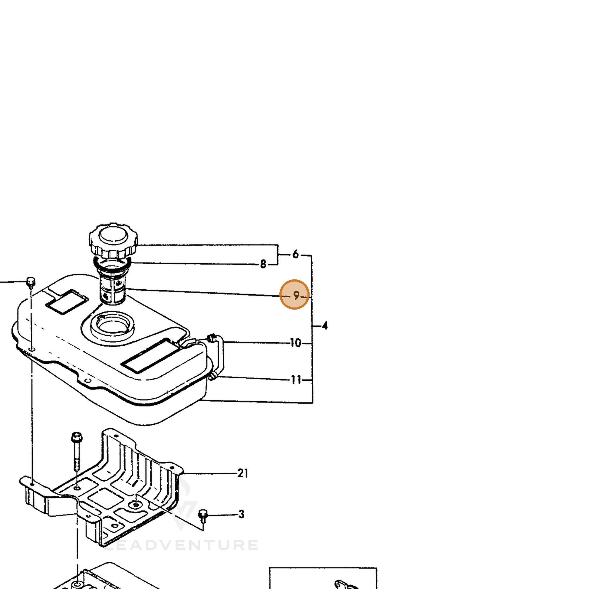 ECHO part Y16071055100 — IPL diagram snippet (6x zoom, amber highlight)