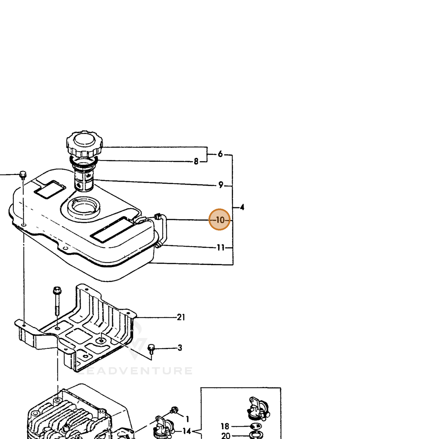 ECHO part Y16071055150 — IPL diagram snippet (6x zoom, amber highlight)